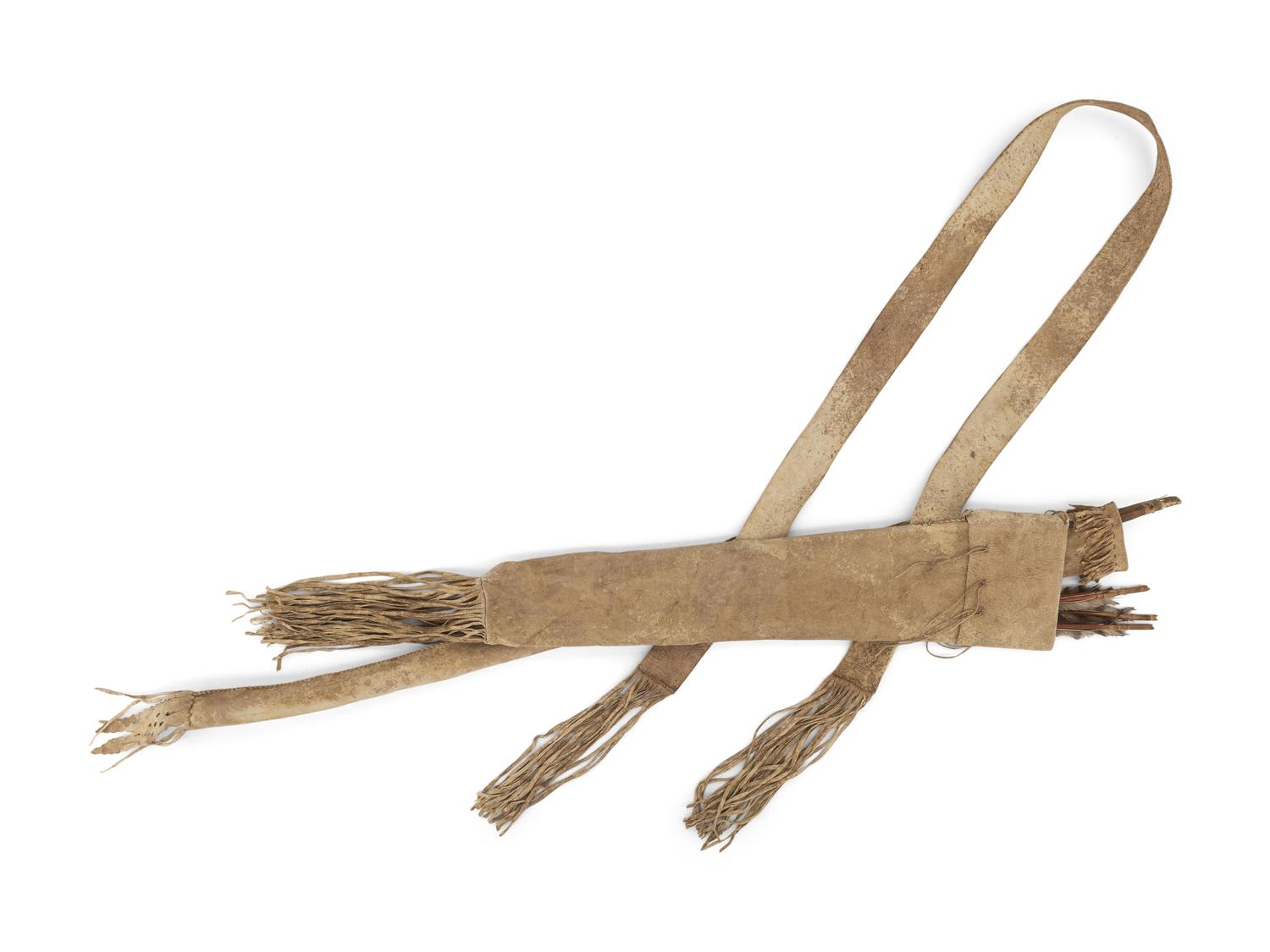 Apache Buffalo Hide Bowcase and Quiver, with Sinew-Backed Recurve Bow and Three Arrows