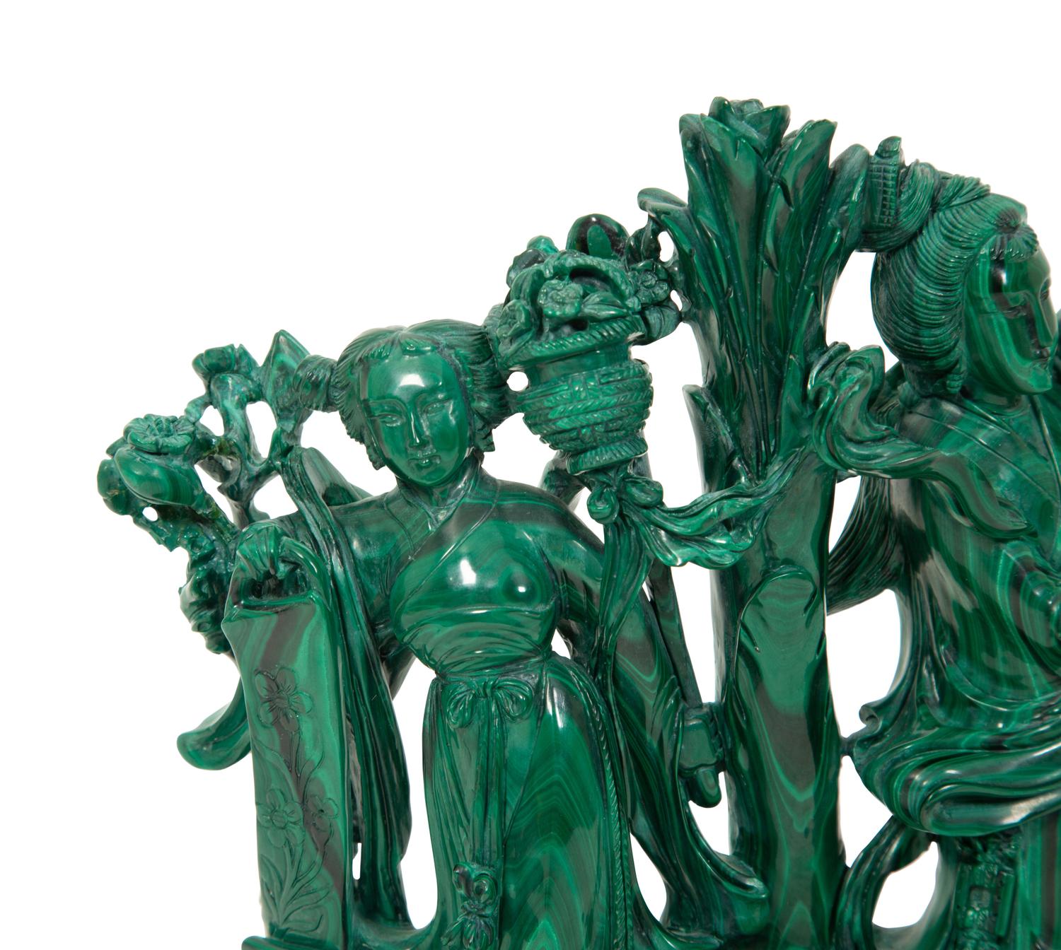 A Chinese Carved Malachite Figural Group