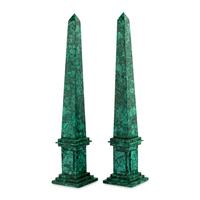 A Pair of Malachite Veneered Obelisks