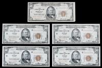 Five United States 1929 $50 Federal Reserve Bank Notes