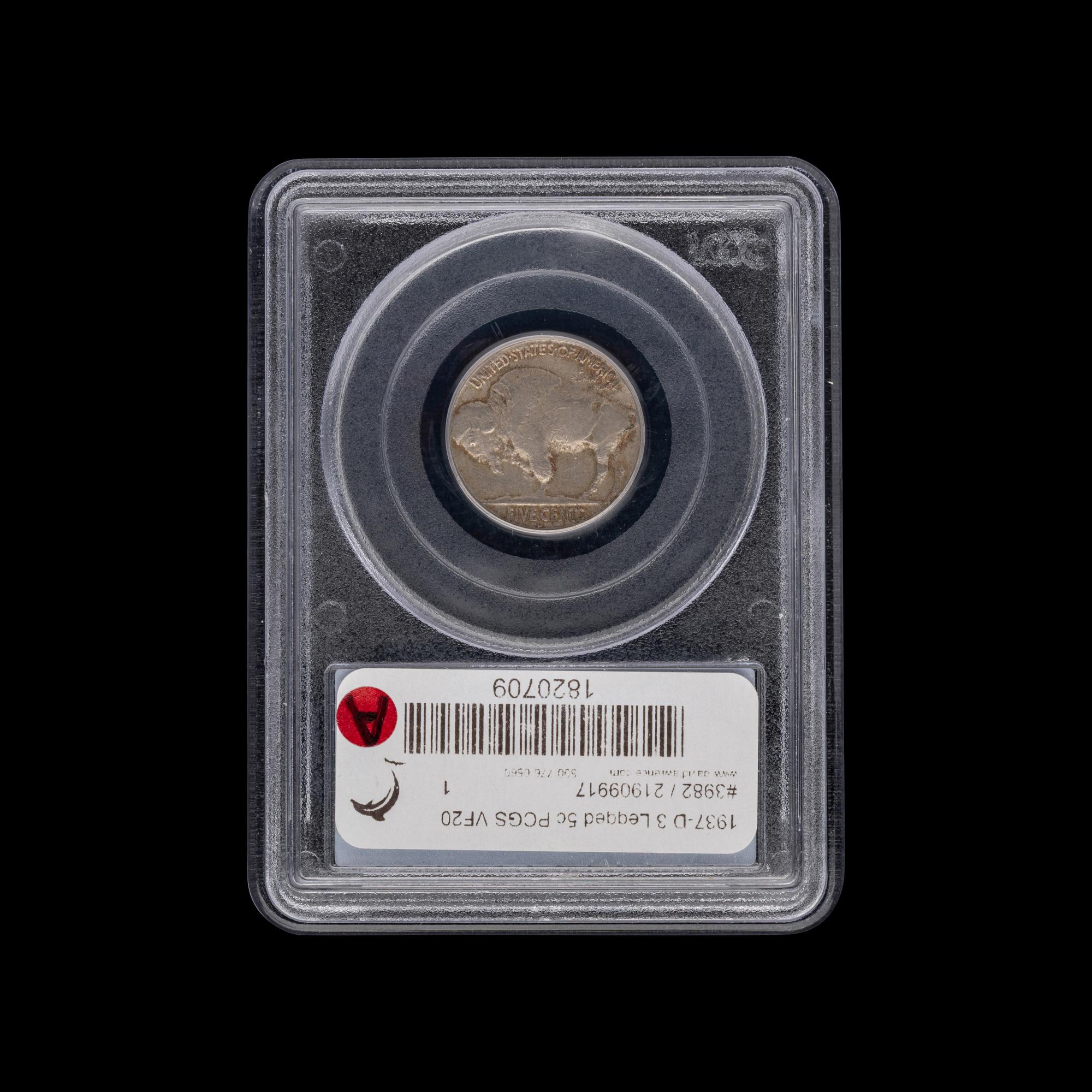 A 1937-D Buffalo: 3 Legs 5c Coin [PCGS VF20]