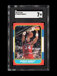 A 1986-87 Fleer Charles Barkley Rookie Basketball Card No. 7 (SGC 7 NM)