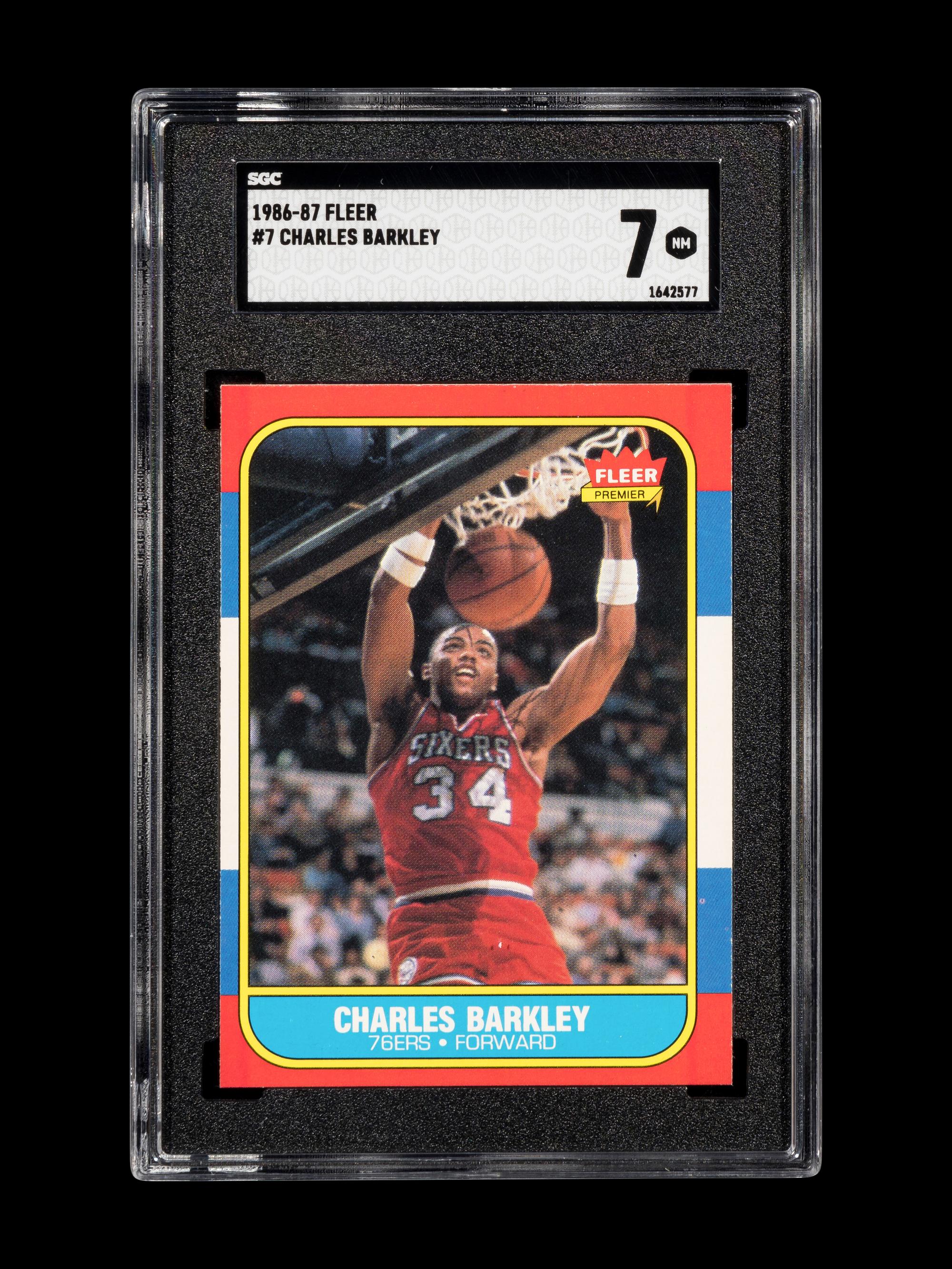 A 1986-87 Fleer Charles Barkley Rookie Basketball Card No. 7 (SGC 7 NM)