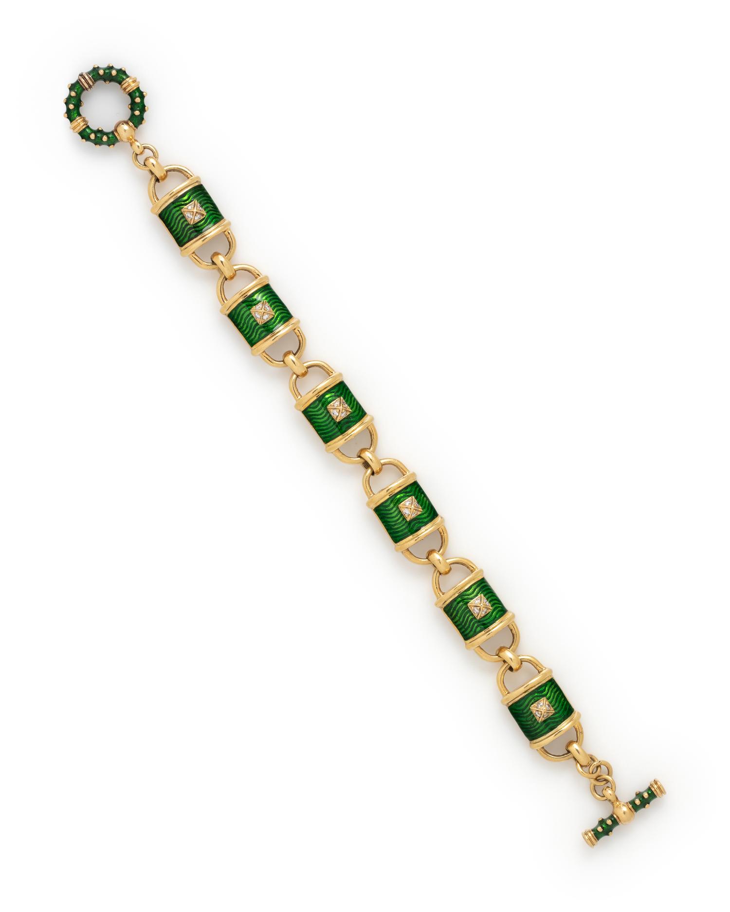 HIDALGO, YELLOW GOLD AND ENAMEL BRACELET