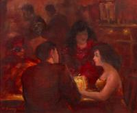 Clyde Singer, (American, 1908-1998), Coffee House in Greenwich Village, 1962