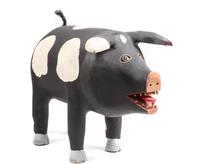 Two New Mexican Painted and Carved Wood Folk Art Pigs Height of larger 17 x length 19 inches