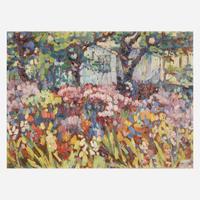 Susette Inloes Schultz Keast (American, 1892–1932) The Lush Garden (with Sketch of Gloucester Fishermen Shacks verso)