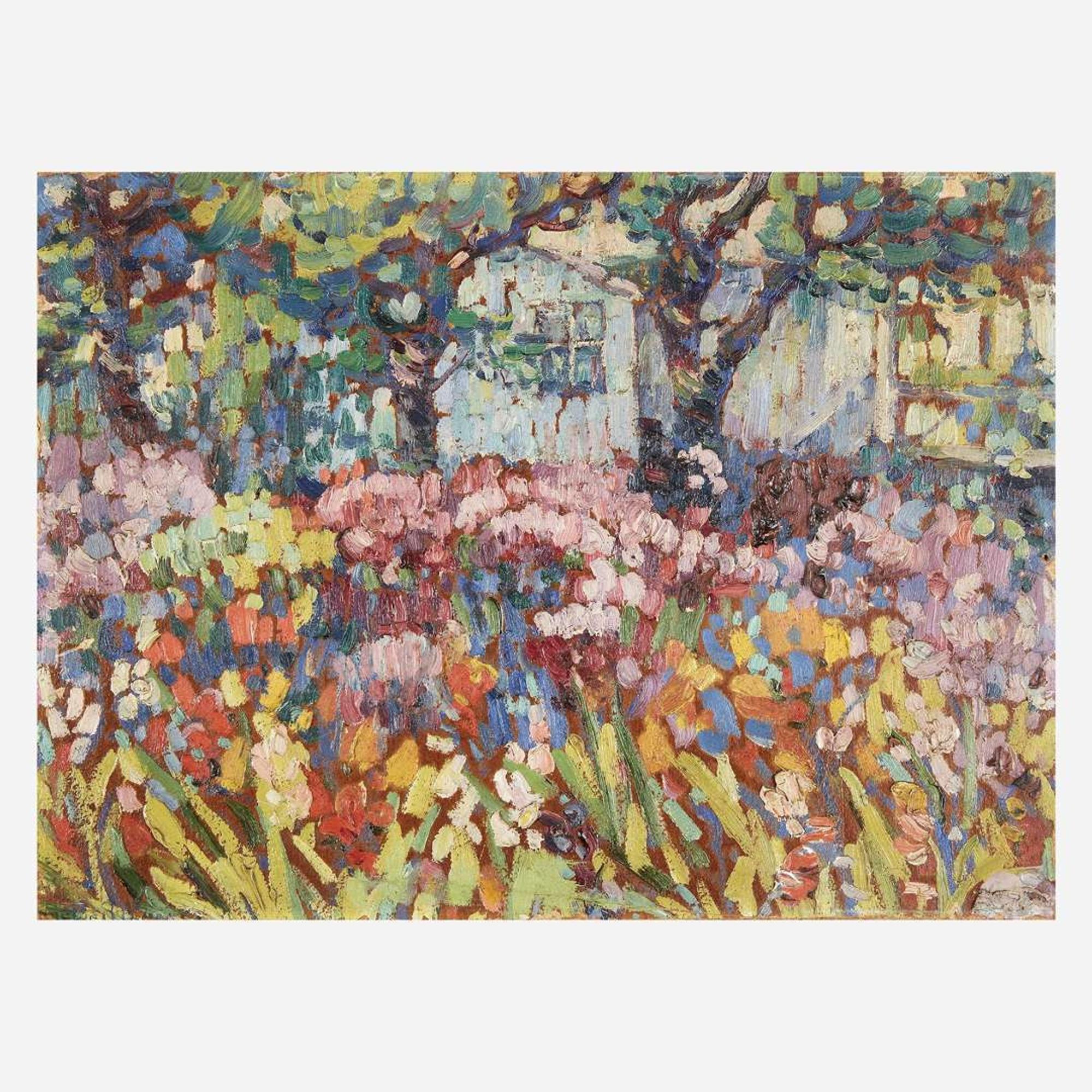 Susette Inloes Schultz Keast (American, 1892–1932) The Lush Garden (with Sketch of Gloucester Fishermen Shacks verso)