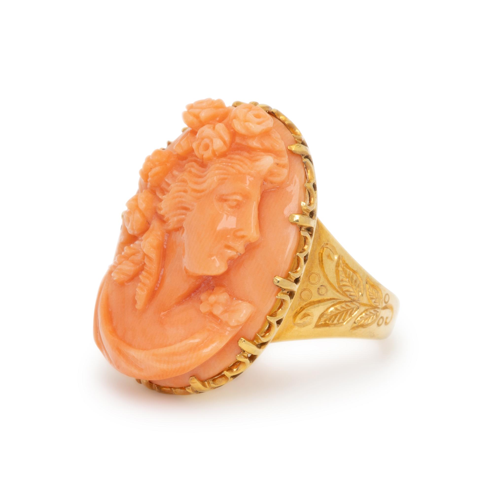 CORAL CAMEO AND YELLOW GOLD RING