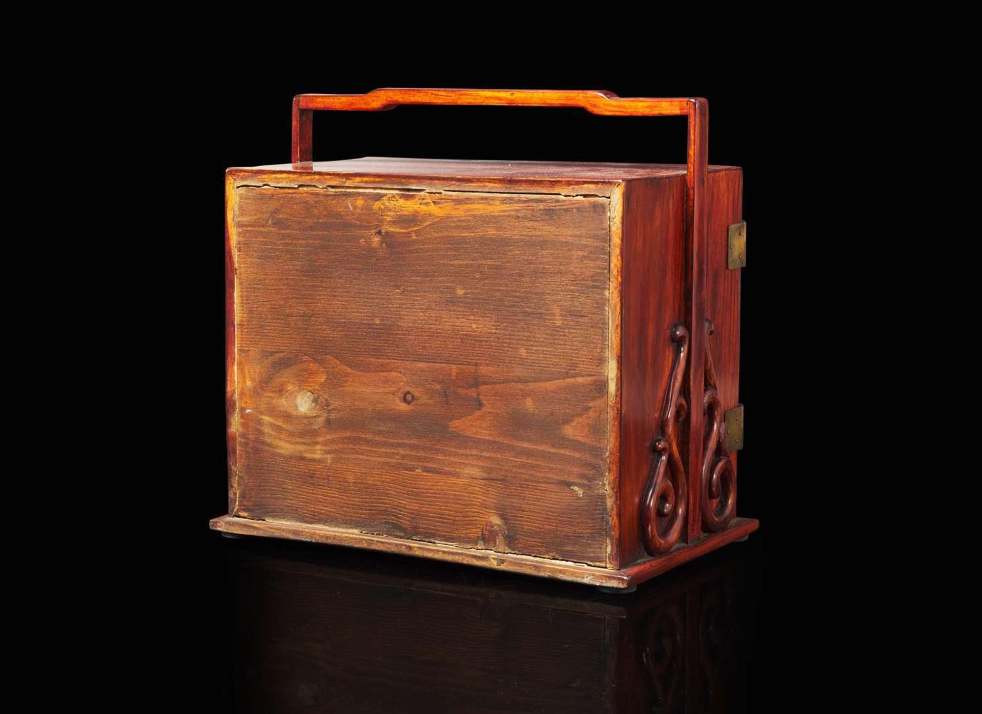 A small huanghuali and mixed woods travelling table cabinet 黃花梨及其他木料小櫃一件