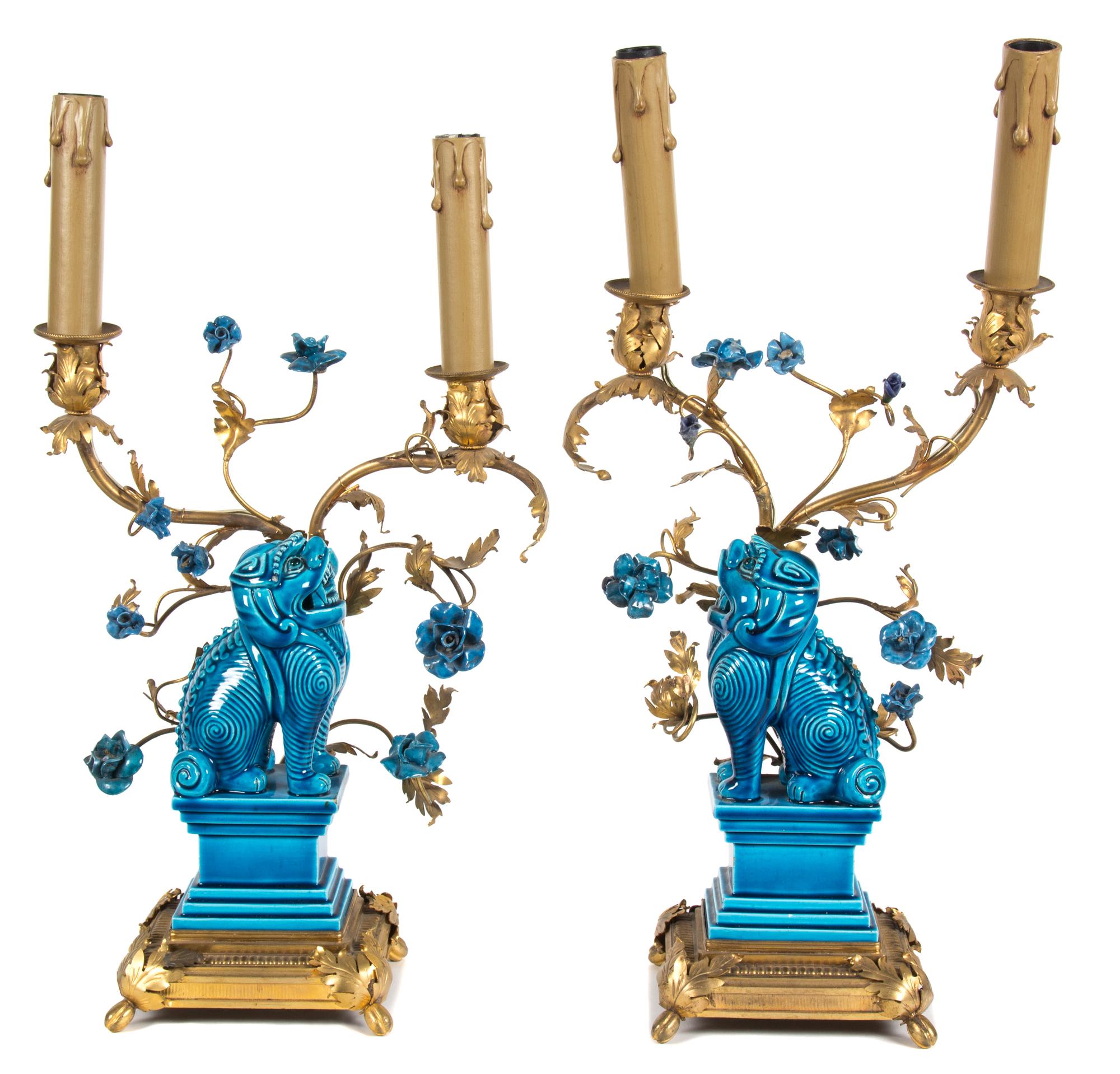 A Pair of French Napoleon III Bronze Two-Light Candelabras Height 19 inches. — 19TH CENTURY