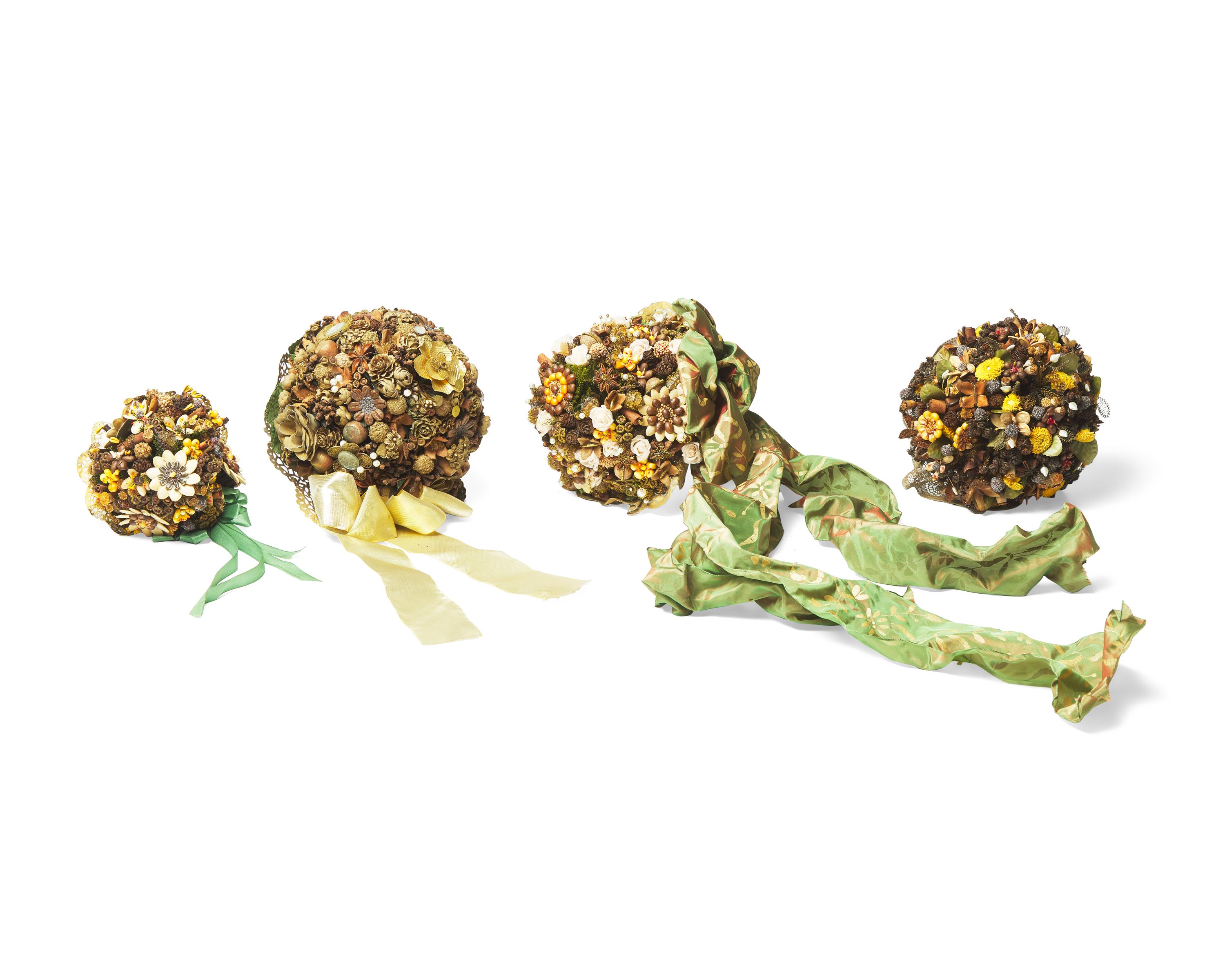Four Victorian Style Seed Work Floral Bouquets