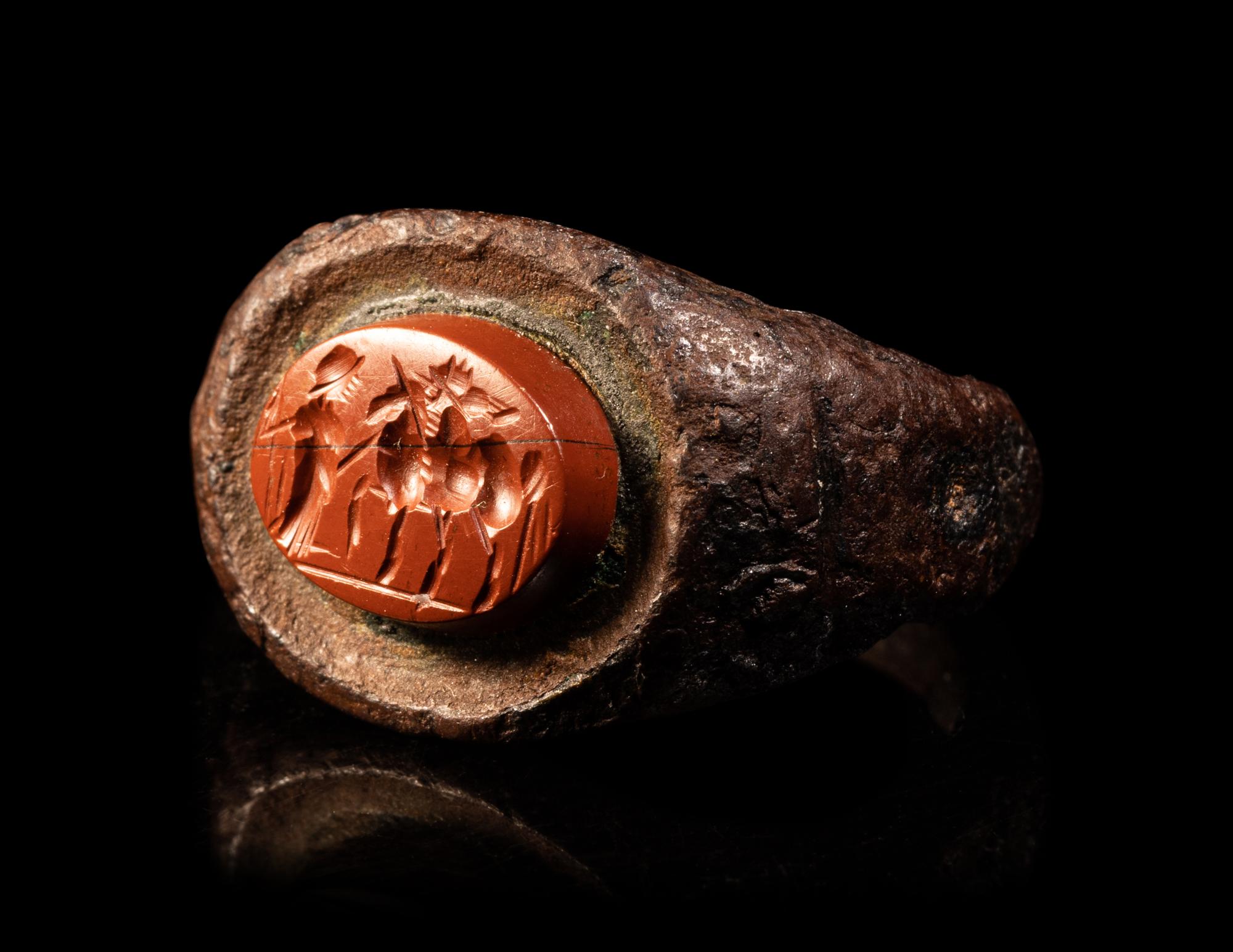 A Roman Iron and Red Jasper Finger Ring