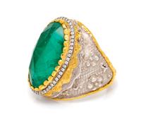 A Sterling Silver, 24 Karat Gold, Assembled Gemstone and Diamond Ring, Victor Velyan,