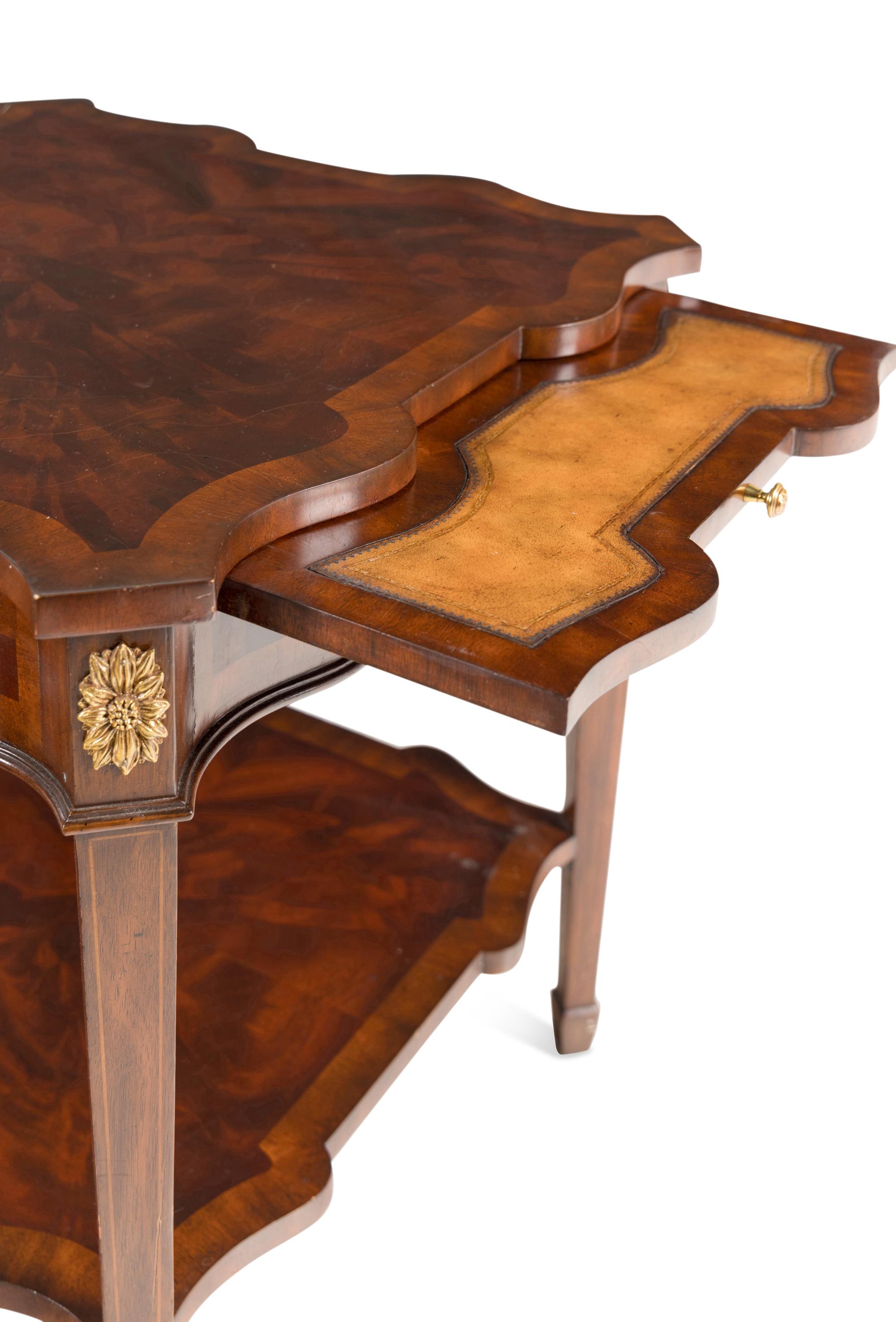 A Pair of Louis XVI Style Gilt Bronze Mounted Walnut Side Tables
