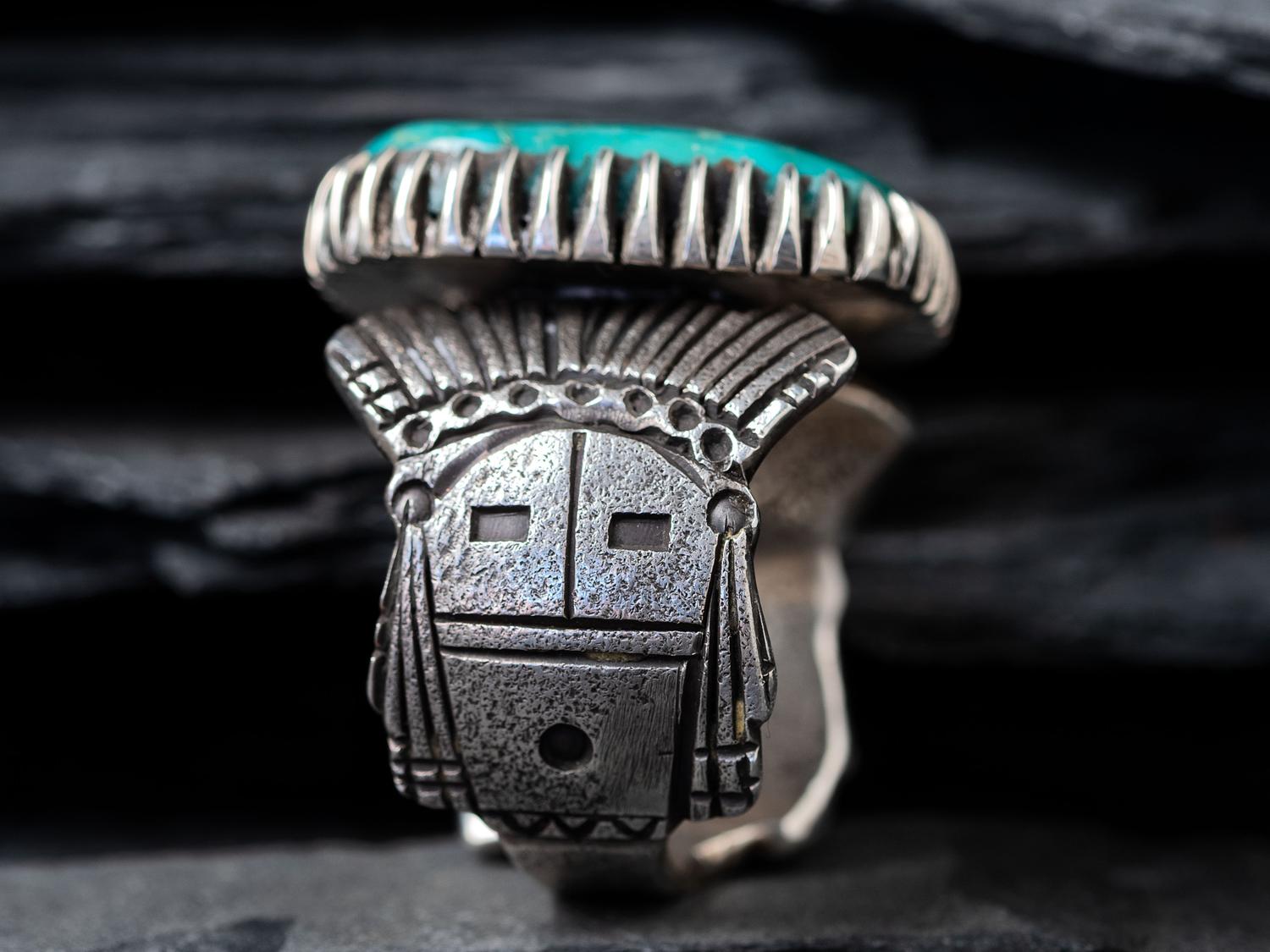 Silver and Royston Turquoise Ring, with Yei Band