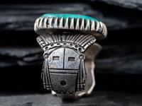 Silver and Royston Turquoise Ring, with Yei Band