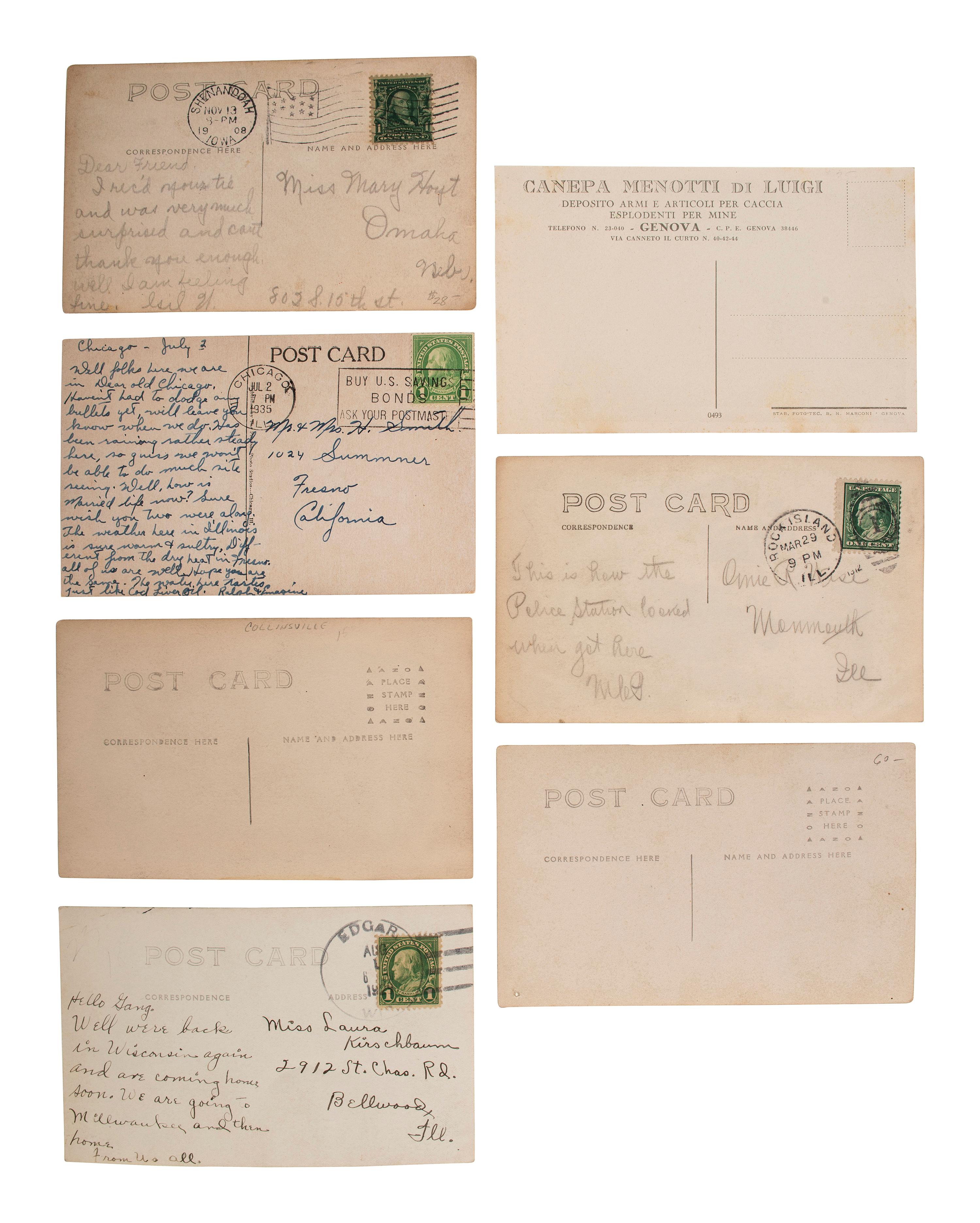 [EARLY PHOTOGRAPHY]. A group of 42 real photo postcards of cityscapes, town activities and disasters, parades, circuses, and fairs, highlighted by view of a child labor protest, an elephant parade, and bronco busting.