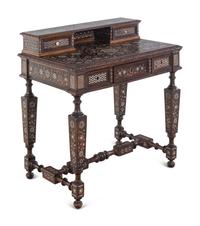 A Moroccan Bone Inlaid Walnut Desk and Chair