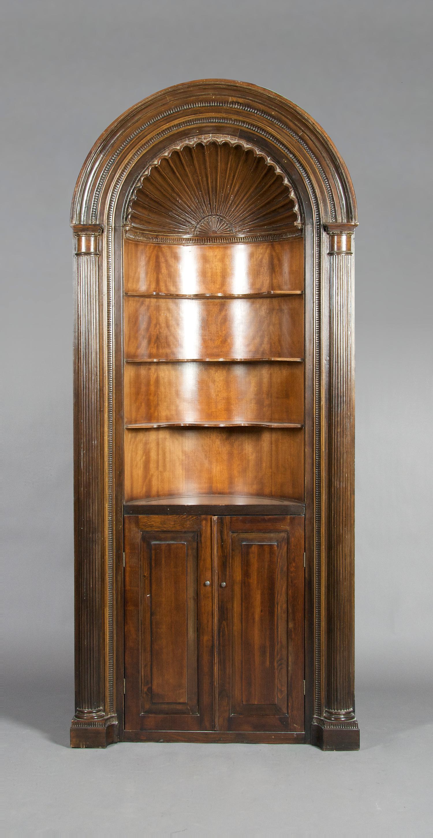 An English Neoclassical Corner Cupboard, Height 93 3/4 x width 40 1/2 inches.