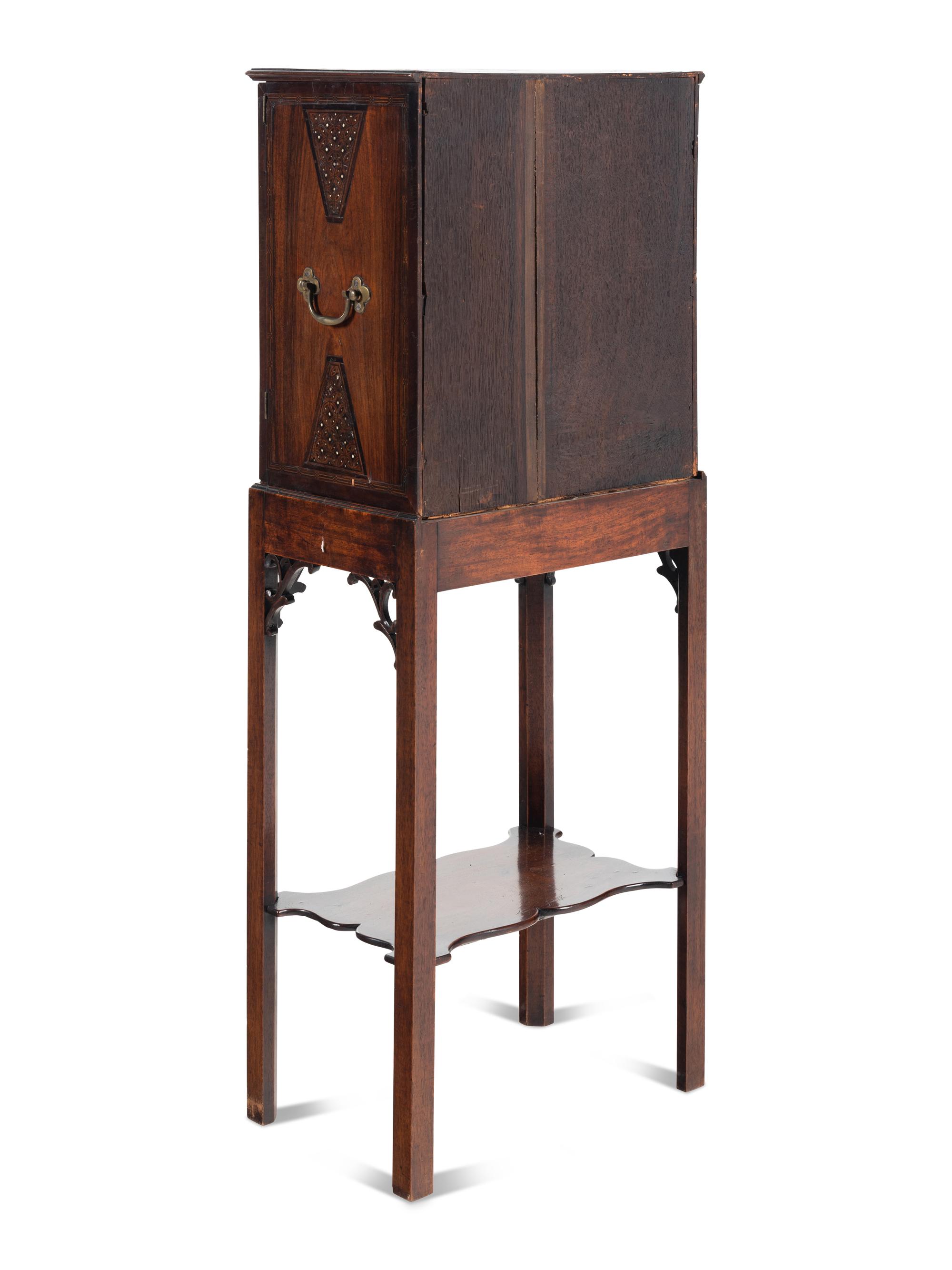 An English Various Woods and Ivory-Inlaid Collector's Case on Stand