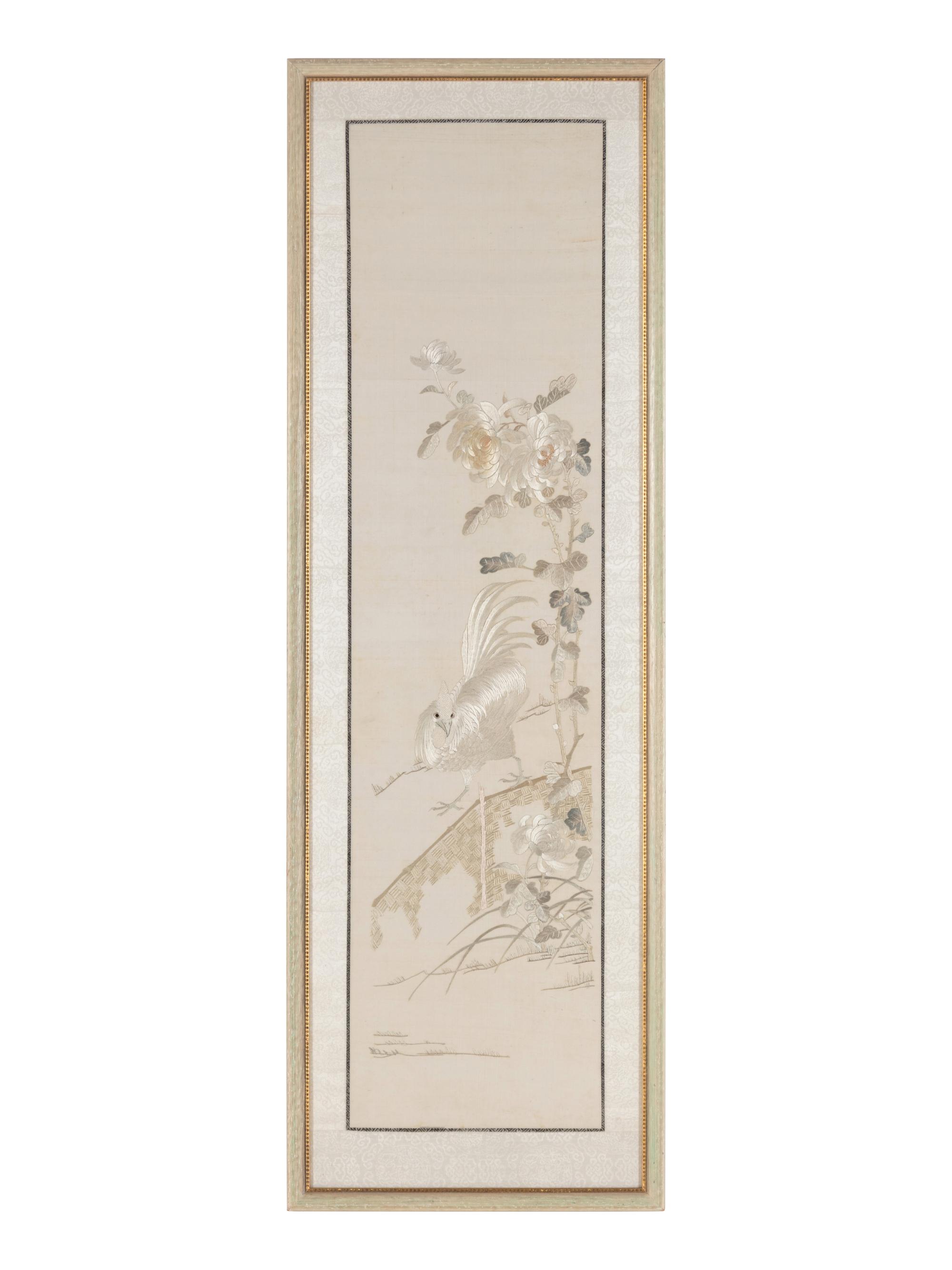 An Embroidered Silk ‘Cockatiel’ Panel