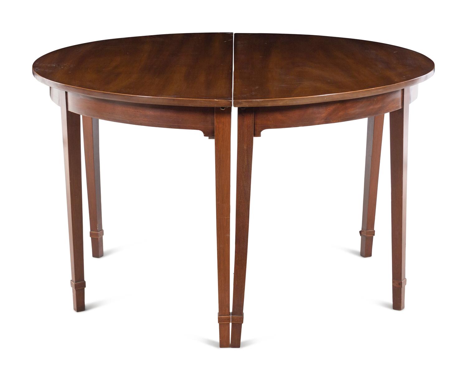 A Pair of George III Mahogany Demilune Console Tables