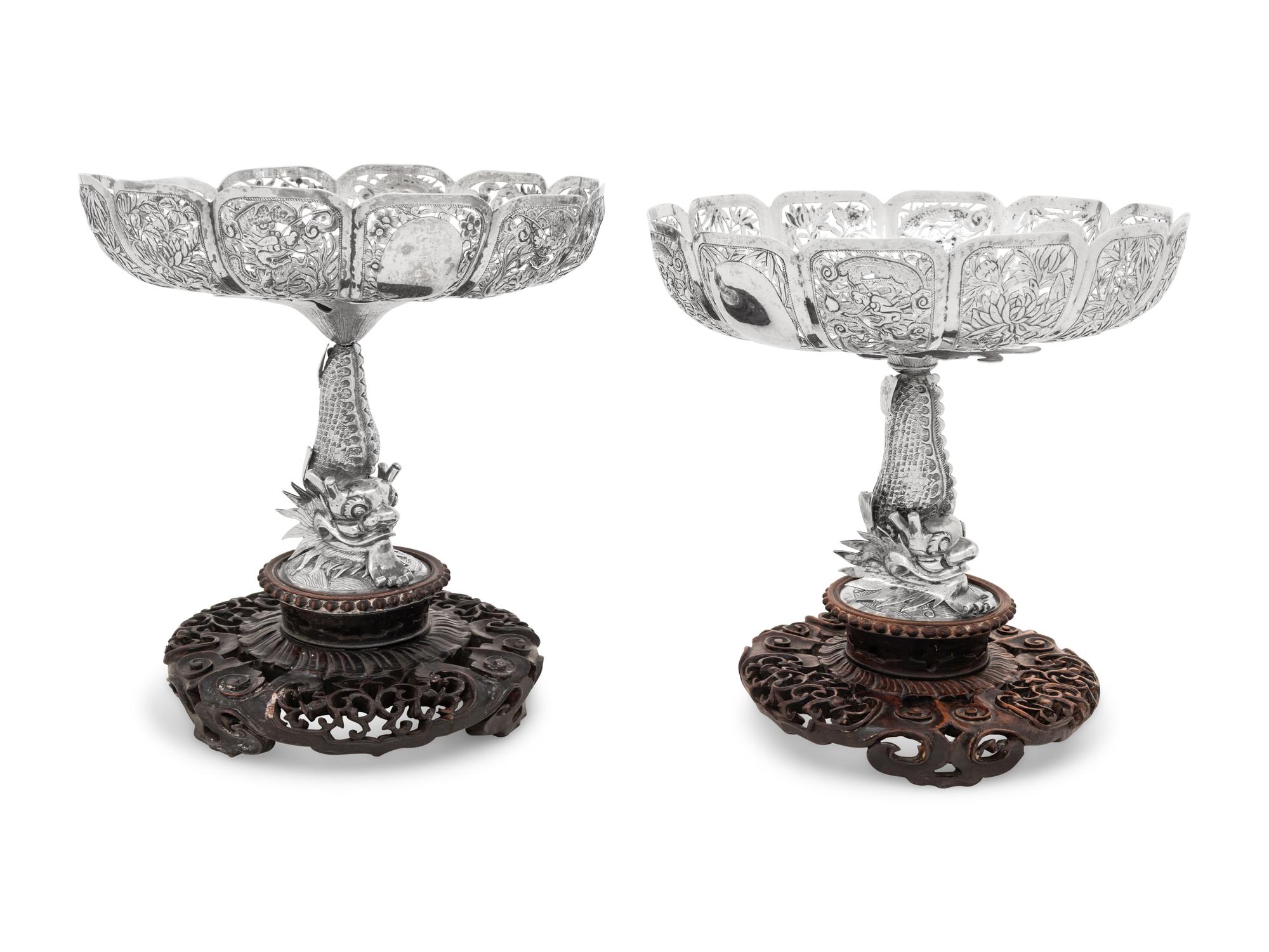A Pair of Chinese Export Silver Tazze