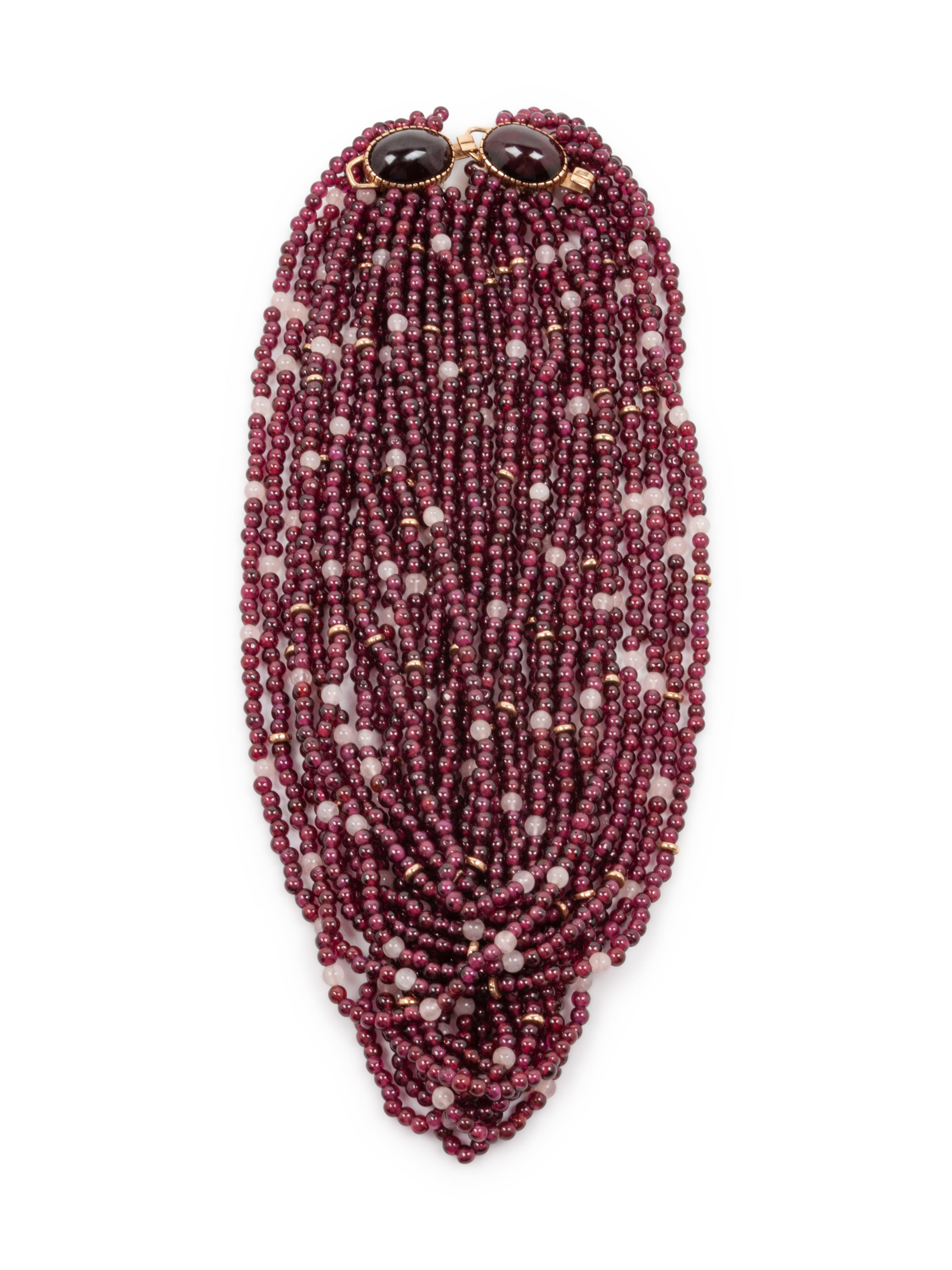 14k Gold and Garnet Multi-Strand Necklace