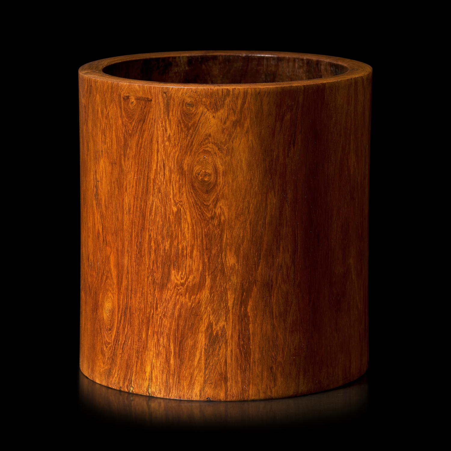 A Chinese Huanghuali Wood Brush Pot, Bitong, Qing Dynasty 清 黃花梨素面筆筒