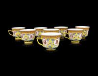 Eight Chinese Famille Jaune Porcelain Tea Cups