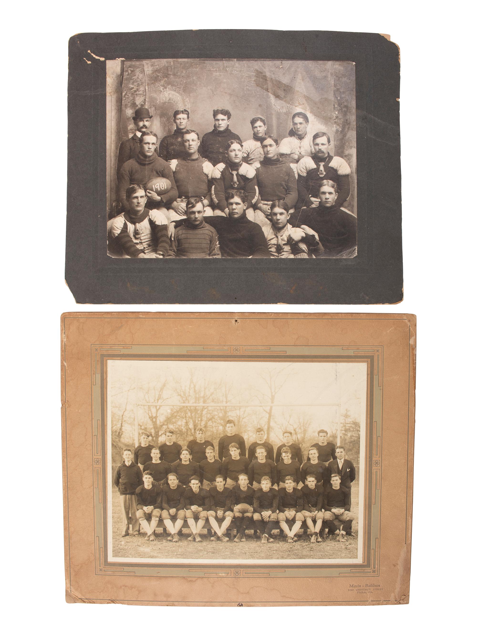 [SPORTS - EARLY PHOTOGRAPHY]. Two photographs of football teams.