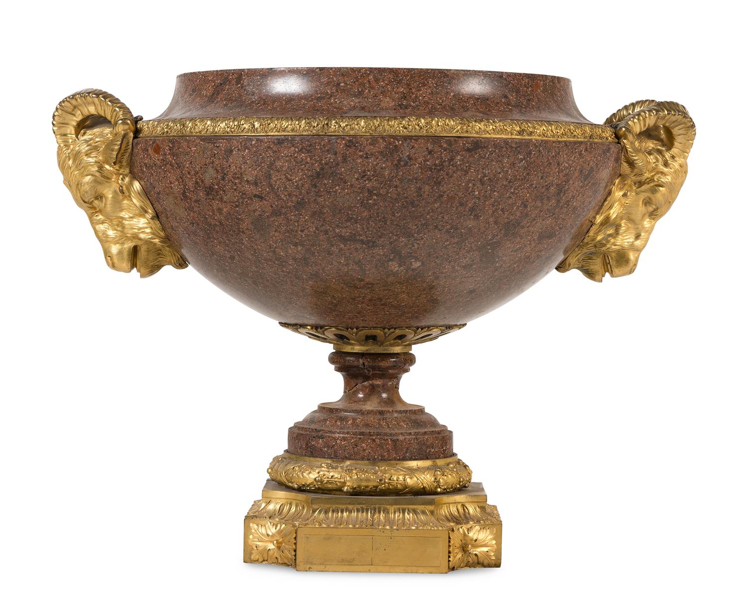 A Neoclassical Style Gilt Bronze Mounted Granite Urn