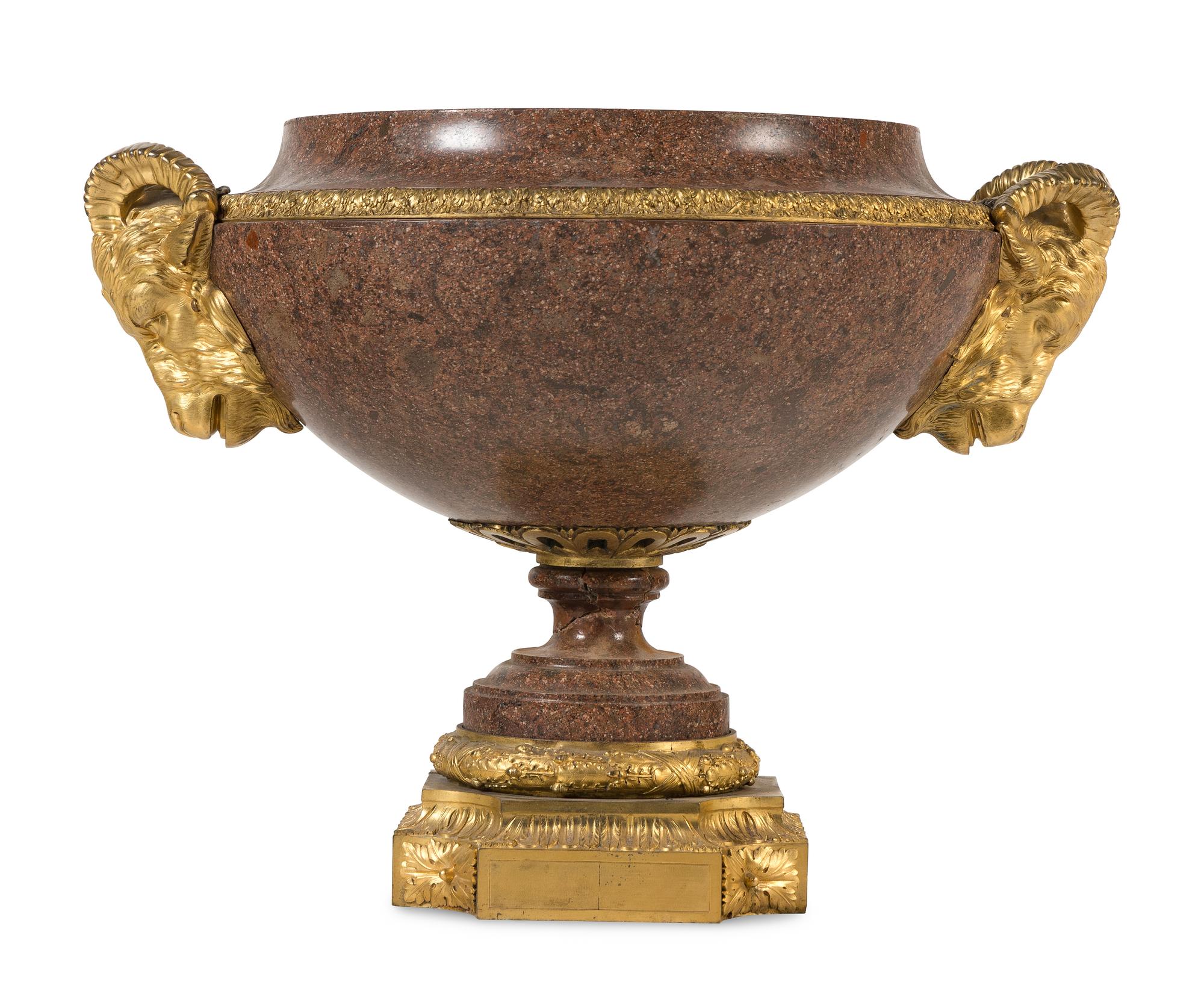 A Neoclassical Style Gilt Bronze Mounted Granite Urn