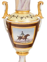 A Pair of Continental Faux Marble, Yellow and Chocolate Brown-Ground Porcelain Vases