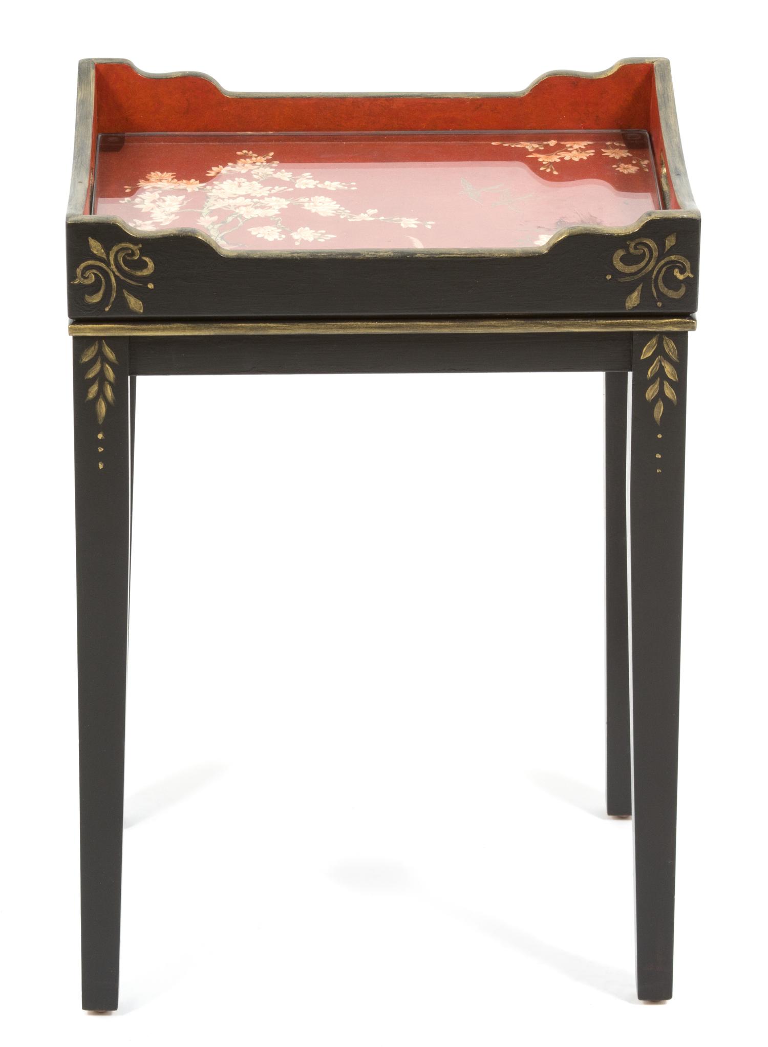 A Regency Ebonized and Gilt Decorated Side Table Height 18 x width 13 x depth 9 1/2 inches. — 20TH CENTURY