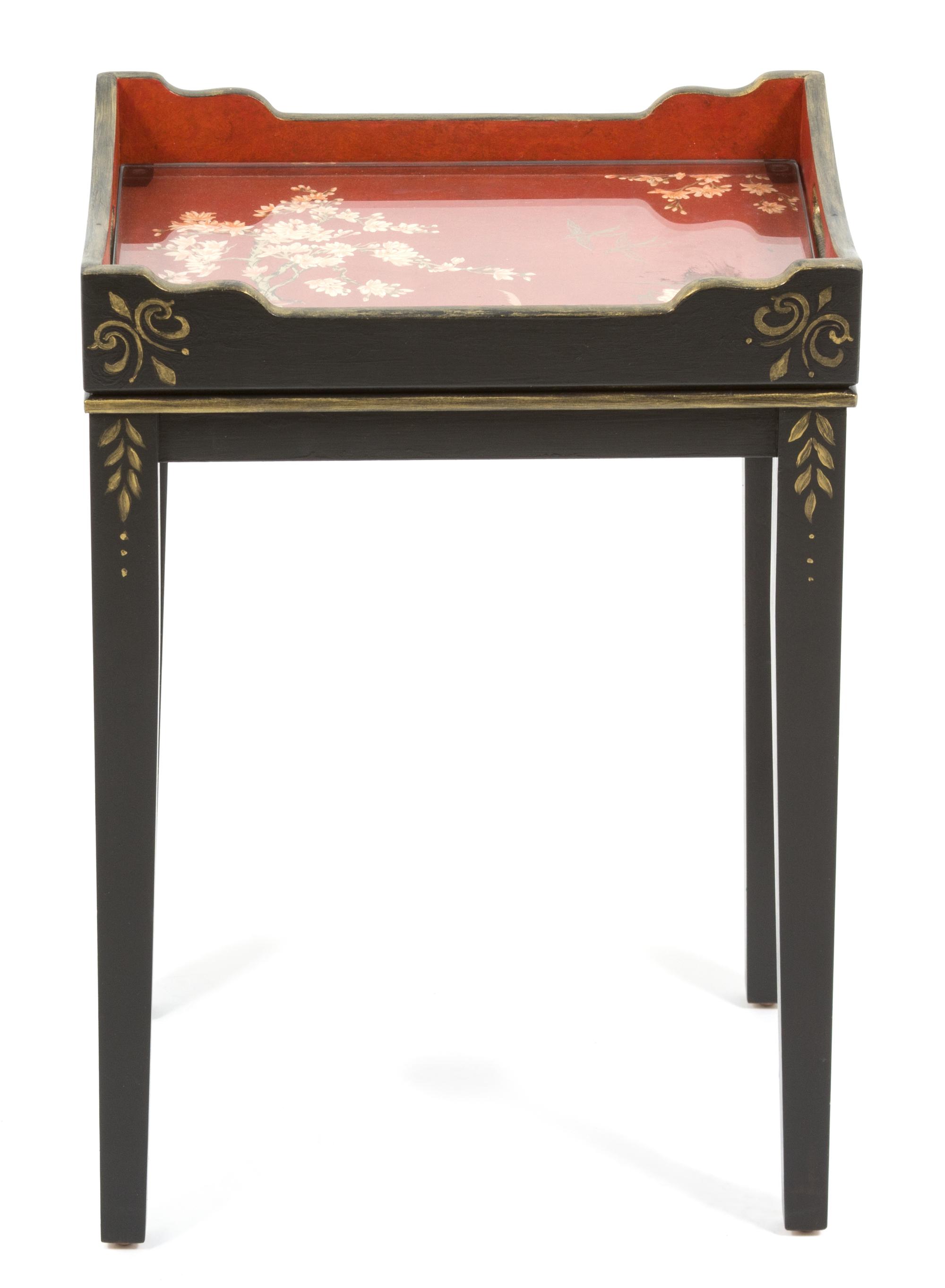 A Regency Ebonized and Gilt Decorated Side Table Height 18 x width 13 x depth 9 1/2 inches. — 20TH CENTURY