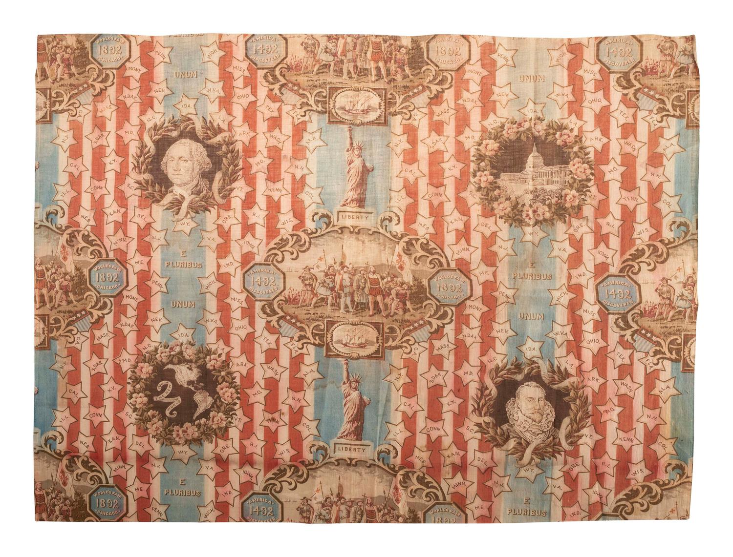 [AMERICANA -- TEXTILES]. A group of 13 handkerchiefs and other textiles commemorating the Centennial, the Founding Fathers, and other patriotic themes, including: