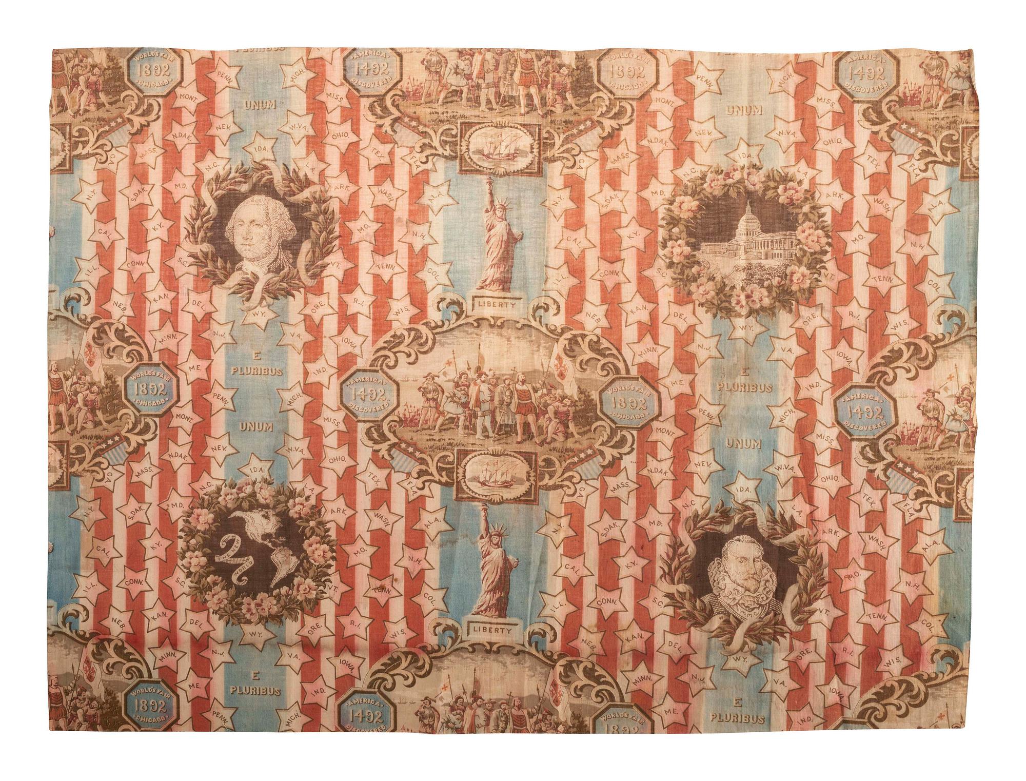 [AMERICANA -- TEXTILES]. A group of 13 handkerchiefs and other textiles commemorating the Centennial, the Founding Fathers, and other patriotic themes, including: