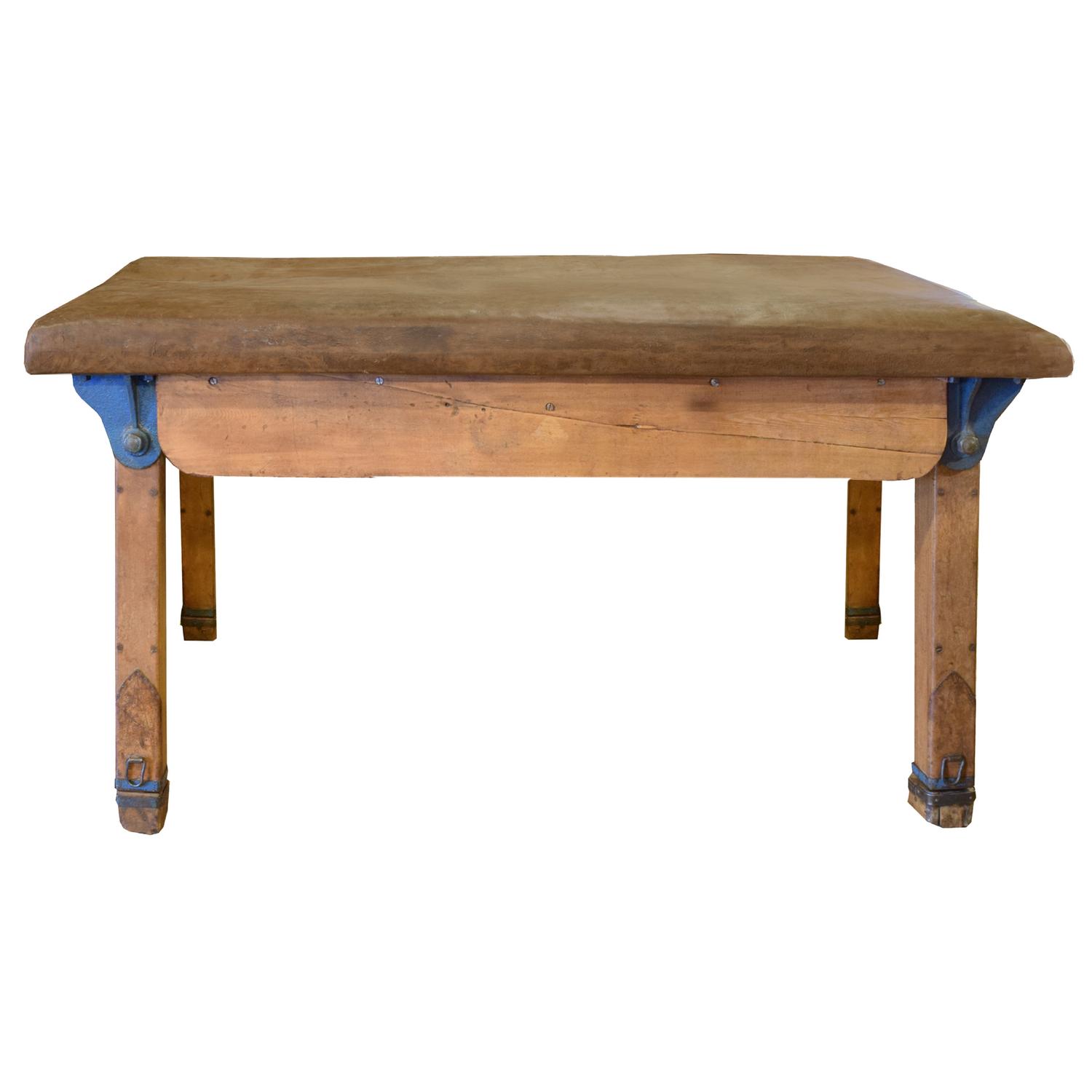 A Wood and Leather Collapsible Vaulting Table 70" W x 38.5" D x 37" H — Czech Republic, Circa 1930