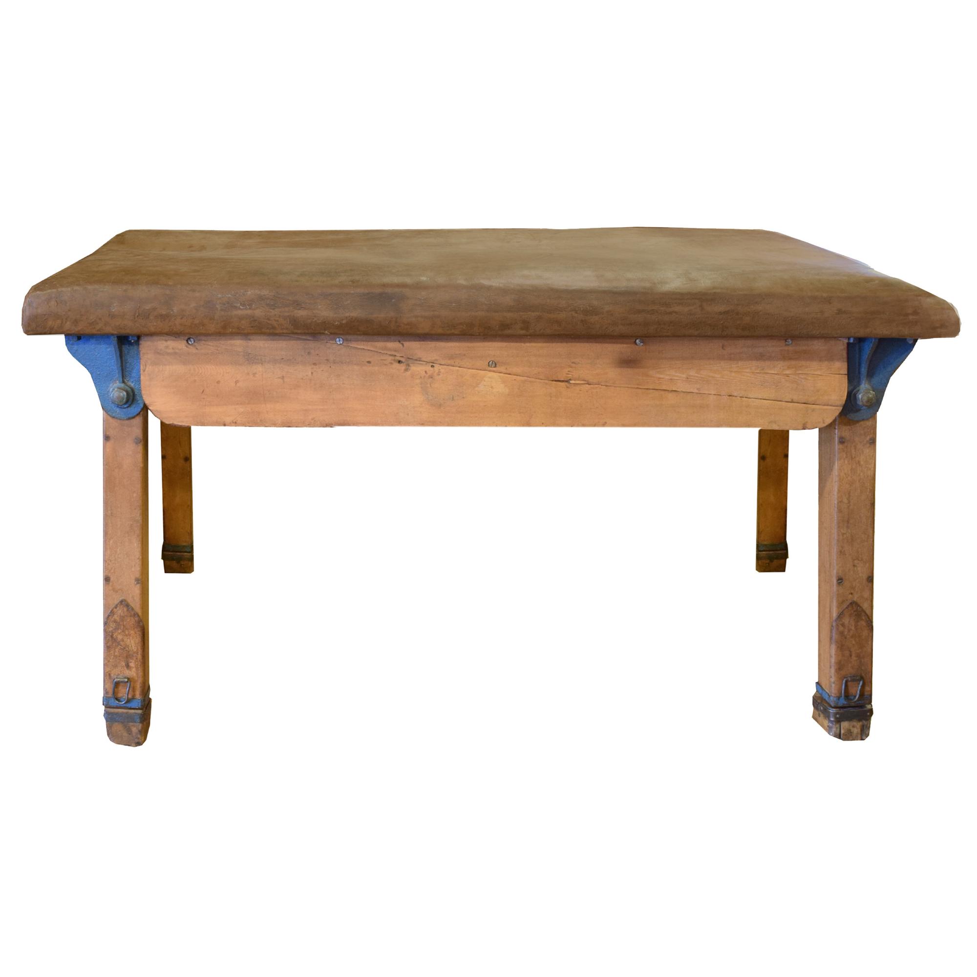 A Wood and Leather Collapsible Vaulting Table 70" W x 38.5" D x 37" H — Czech Republic, Circa 1930