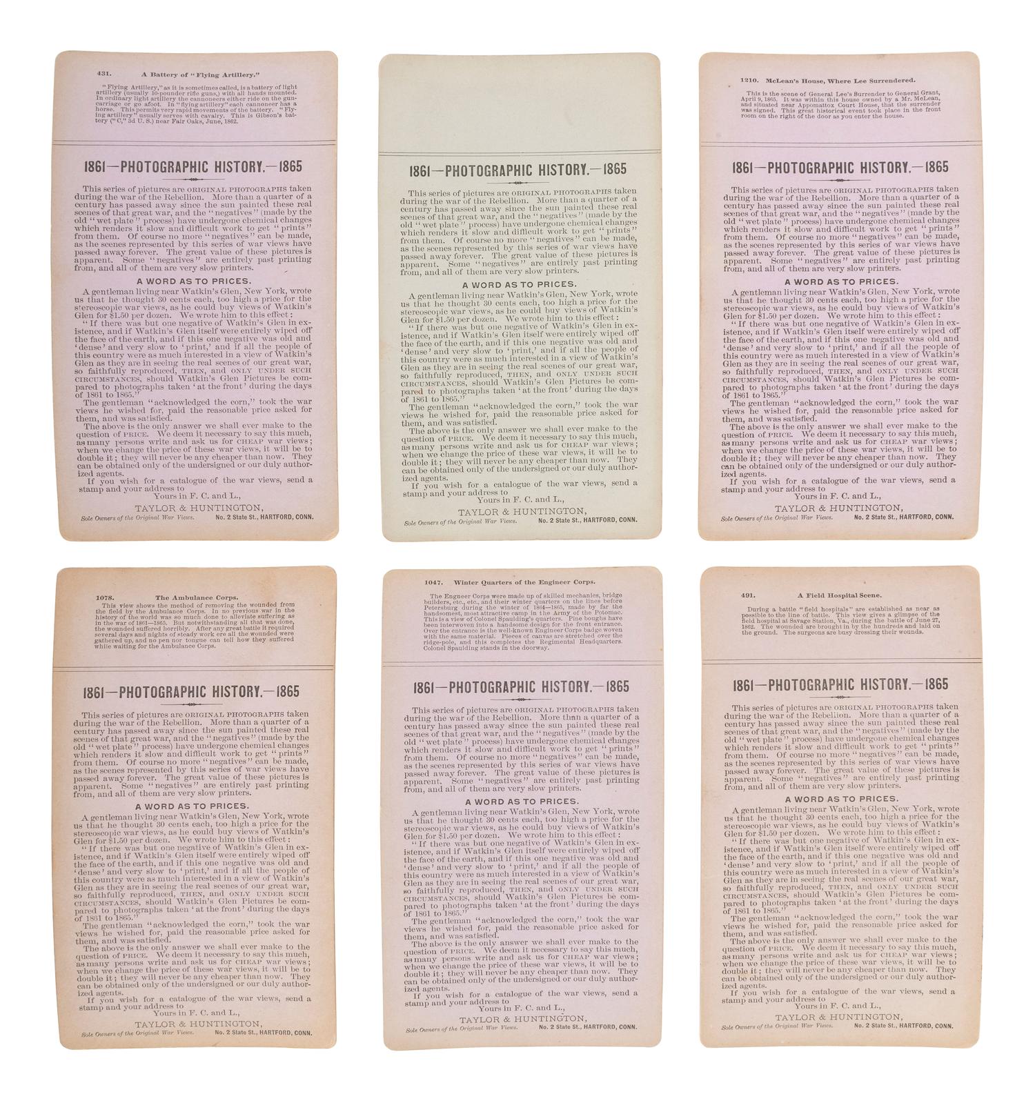 [CIVIL WAR]. A group of 23 stereoviews featuring significant locations and events throughout the war. Hartford, CT: Taylor & Huntington, ca 1890s.