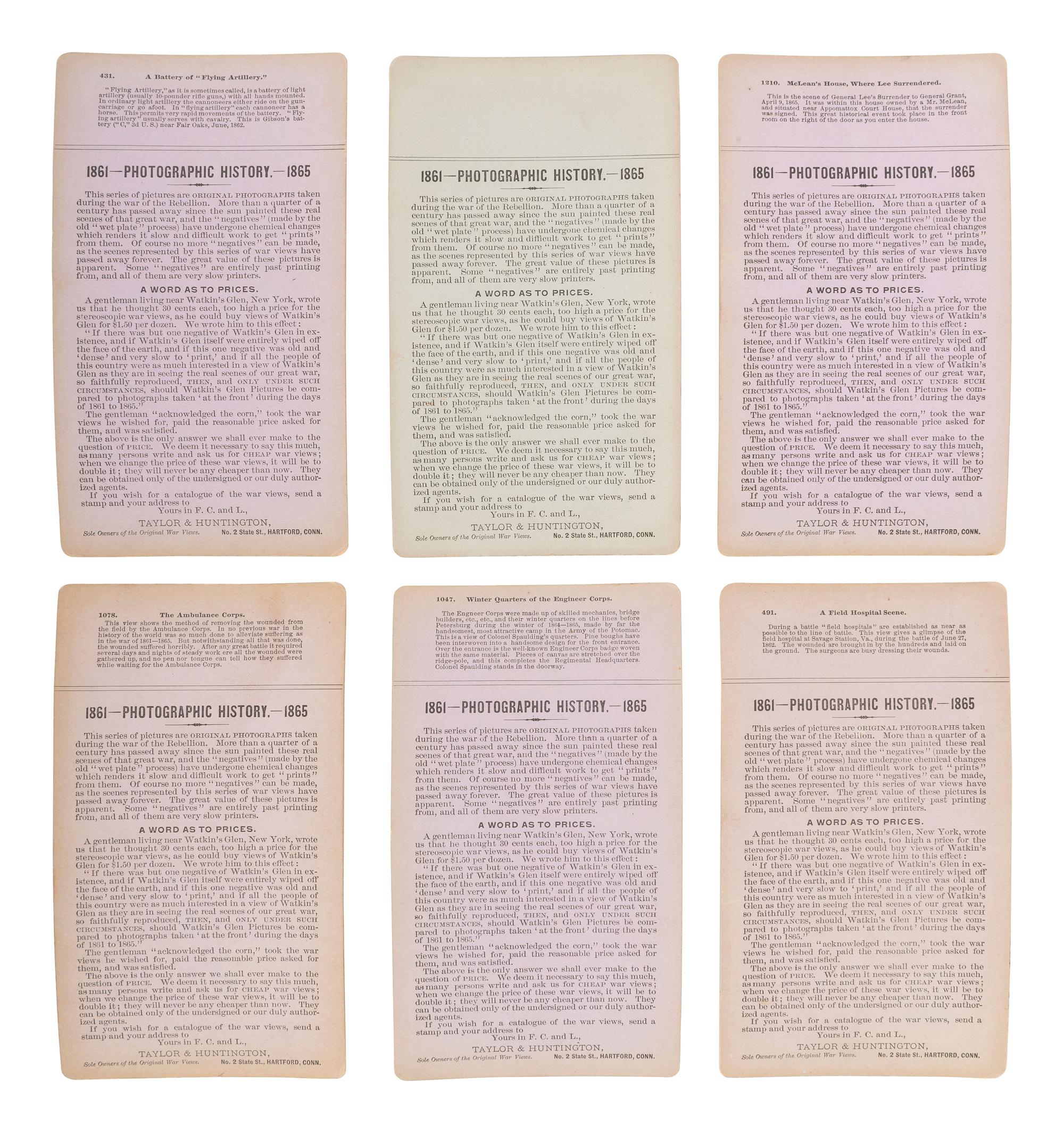 [CIVIL WAR]. A group of 23 stereoviews featuring significant locations and events throughout the war. Hartford, CT: Taylor & Huntington, ca 1890s.