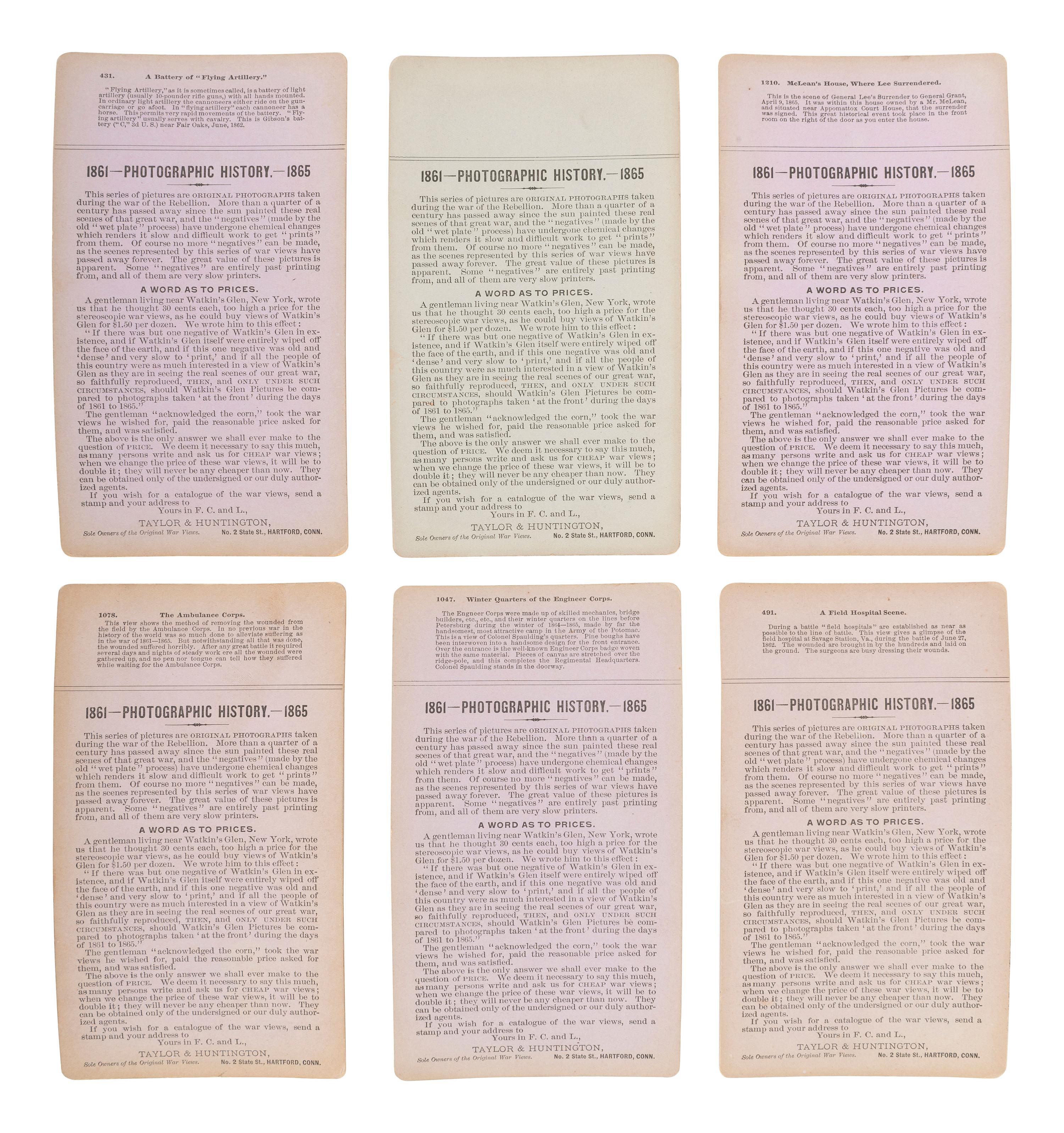 [CIVIL WAR]. A group of 23 stereoviews featuring significant locations and events throughout the war. Hartford, CT: Taylor & Huntington, ca 1890s.