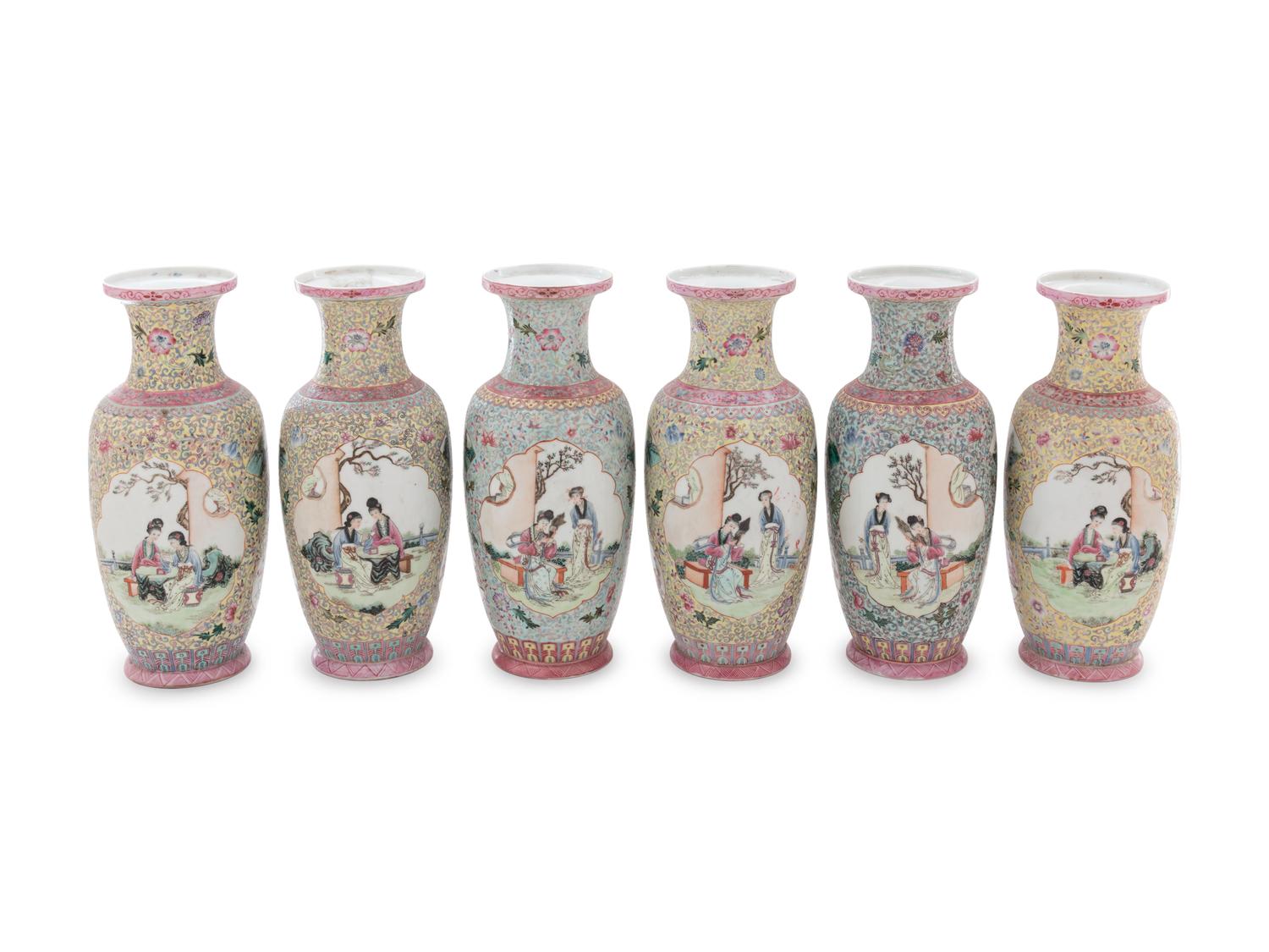 Six Chinese Famille Rose Porcelain Vases