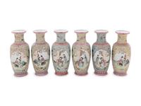 Six Chinese Famille Rose Porcelain Vases