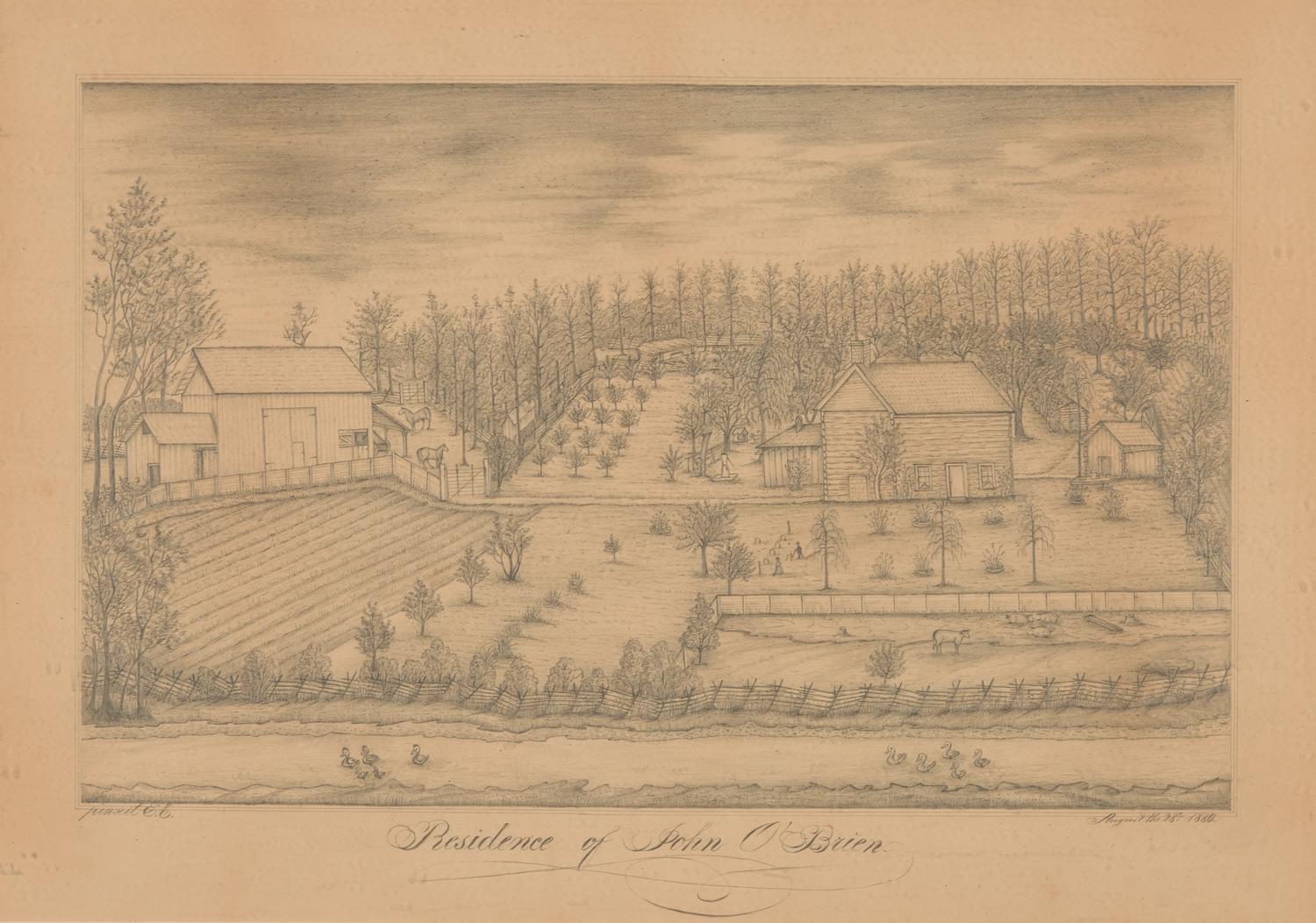 American School 19th Century, A Drawing: The Residence of John O'Brien