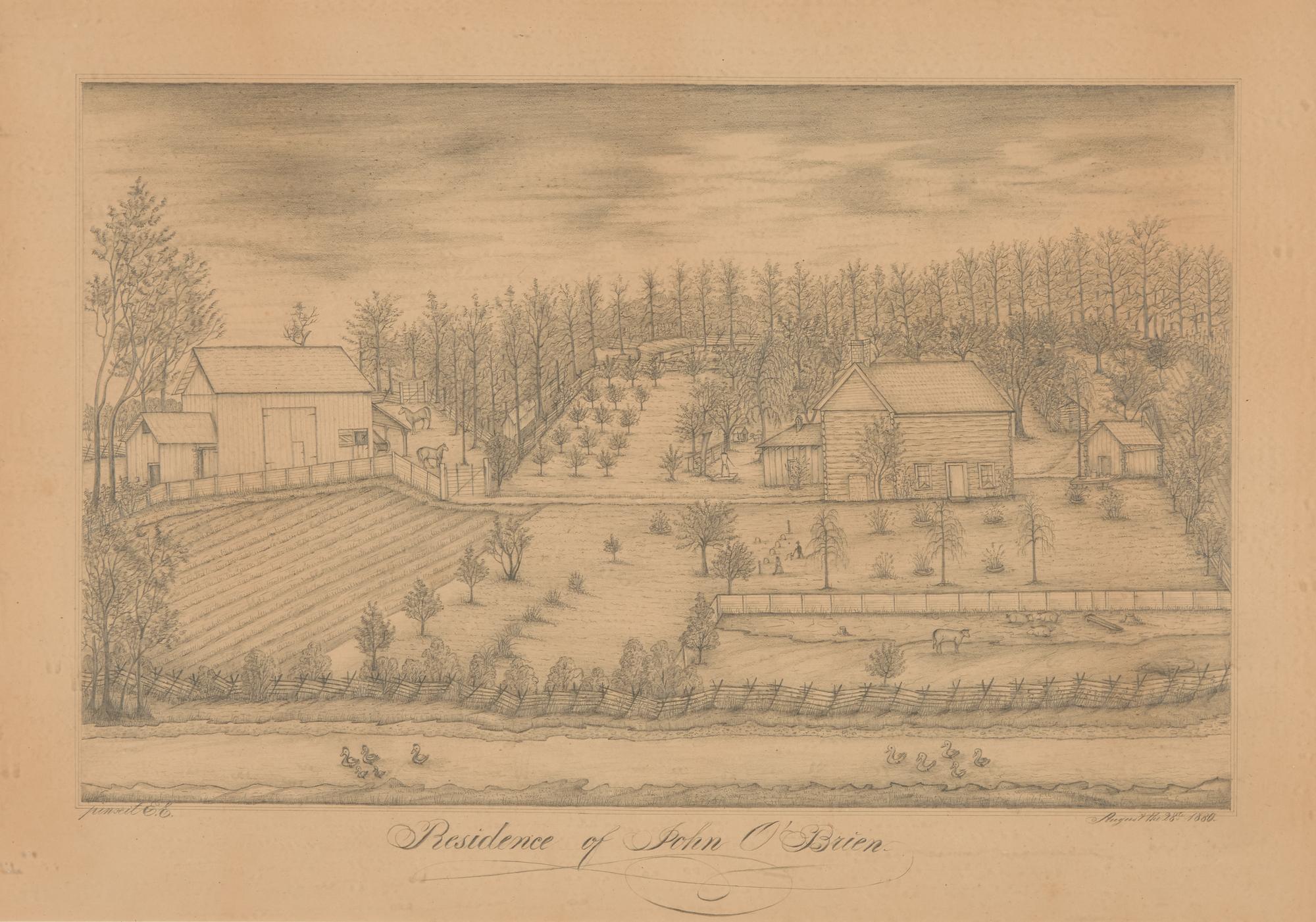 American School 19th Century, A Drawing: The Residence of John O'Brien