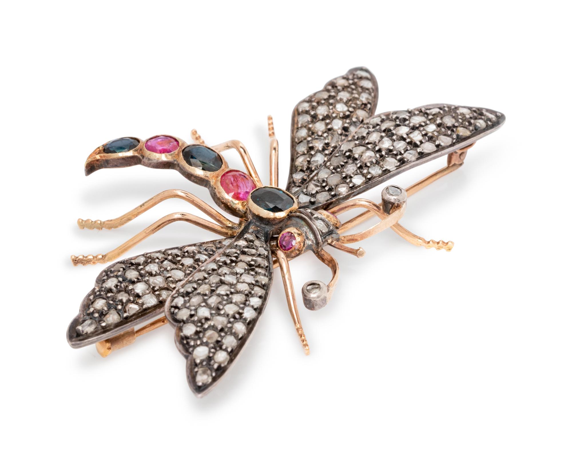 A Victorian Silver Topped Gold, Sapphire and Diamond Dragonfly Brooch,