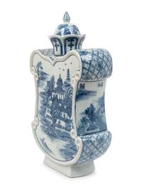 A Chinese Blue and White Porcelain Cartouche-Shaped Bottle Vase — 20TH CENTURY